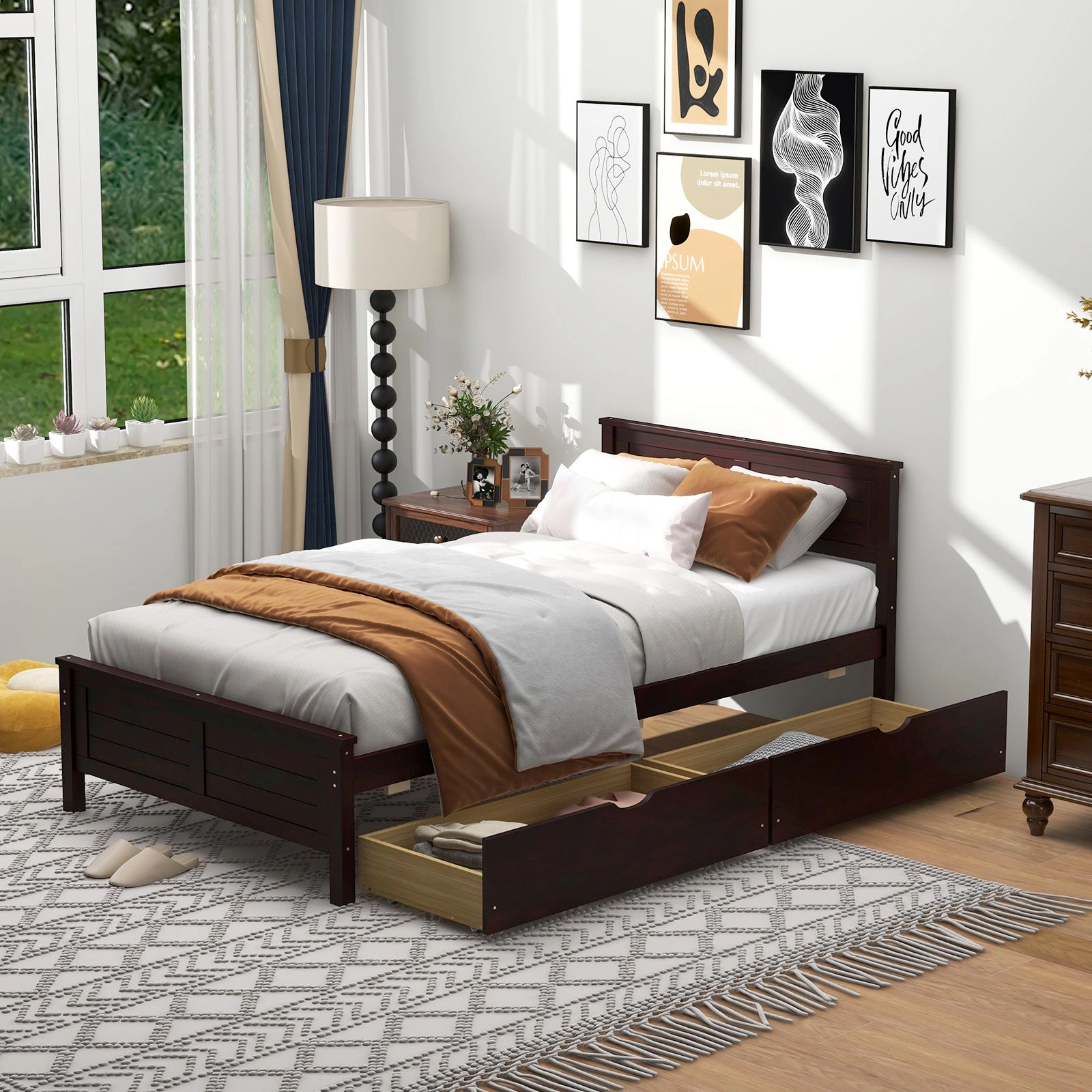 SlickBlue Wood Platform Bed with Underbed Storage Drawers for Bedroom Organization