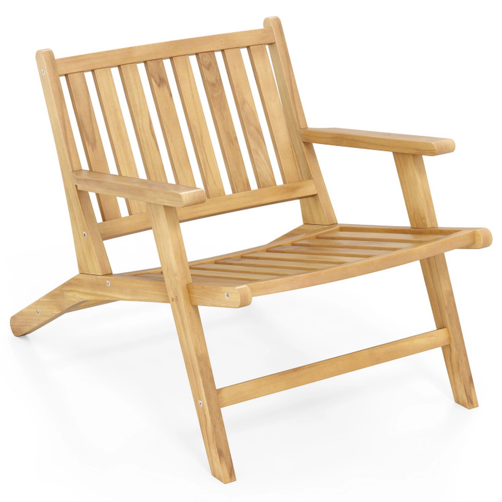 SUGIFT Natural Teak Wood Outdoor Reclining Chair, Angled Backrest, Wide Armrests, 352 lb Capacity