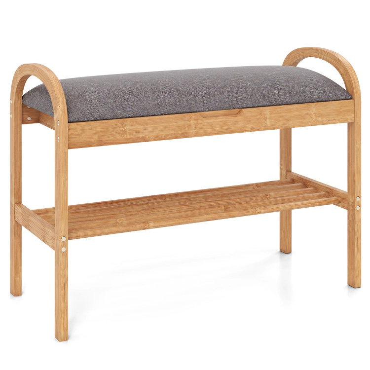 Hivvago 2-Tier Bamboo Shoe Bench with Storage and Padded Cushion