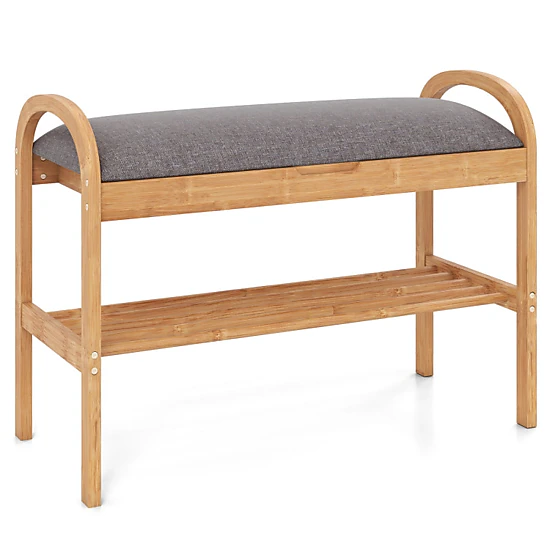 Hivvago 2-Tier Bamboo Shoe Bench With Storage And Padded Cushion