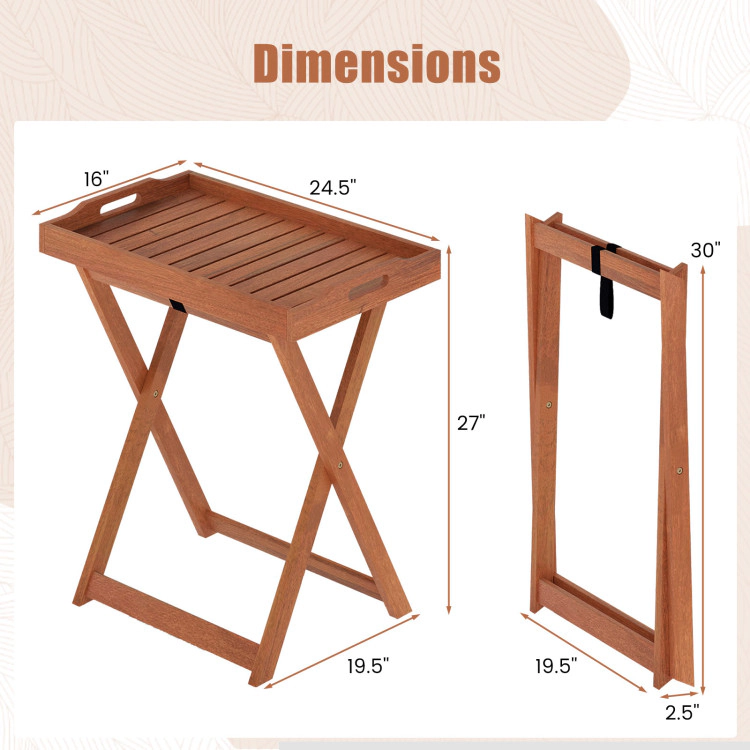 Hivvago Outdoor Patio Solid Wood Tray Table With Removable Top No Assembly Required