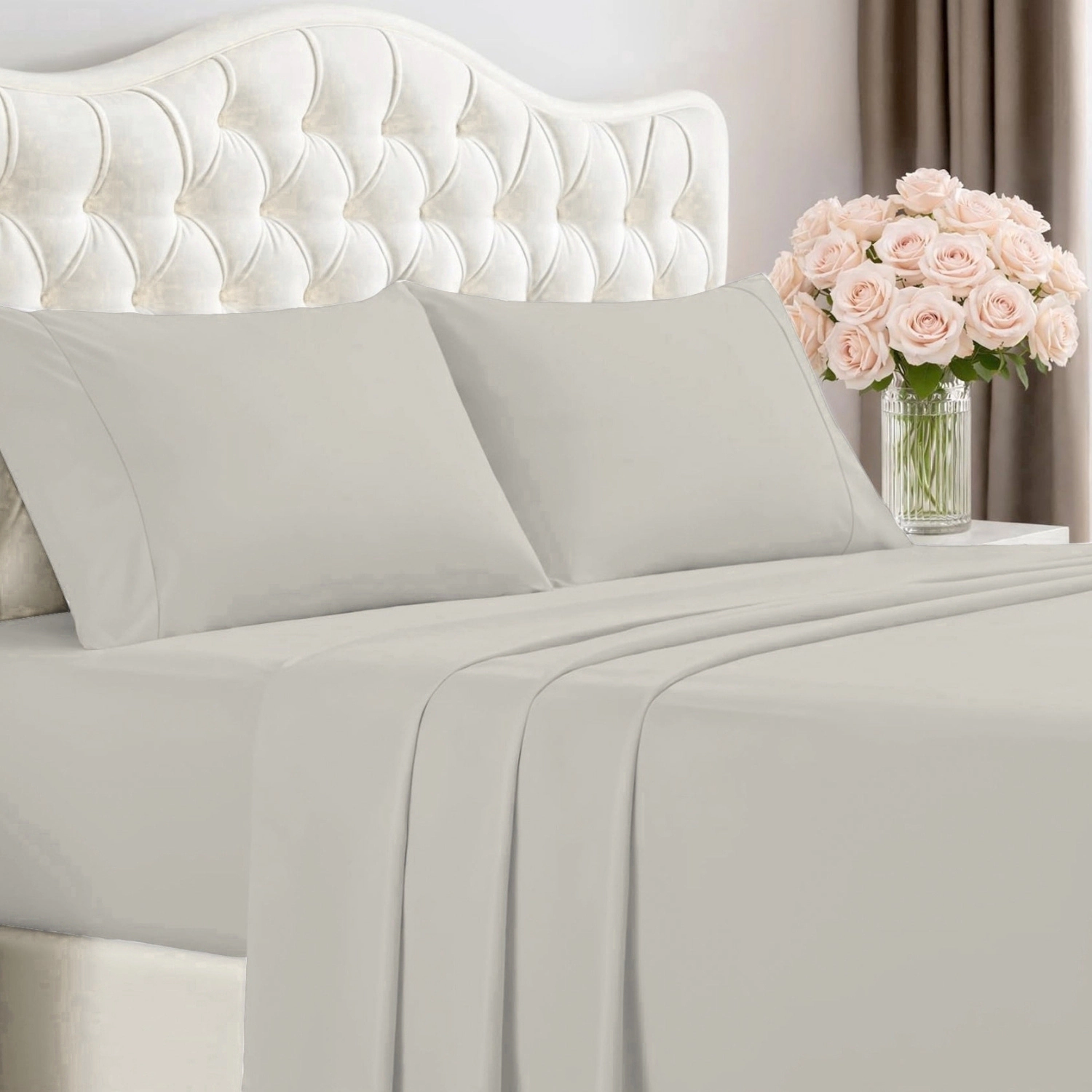 RT Designers Collection 300 TC 100% Organic Cotton Lightweight 4 Piece Solid Sheet Set King Silver