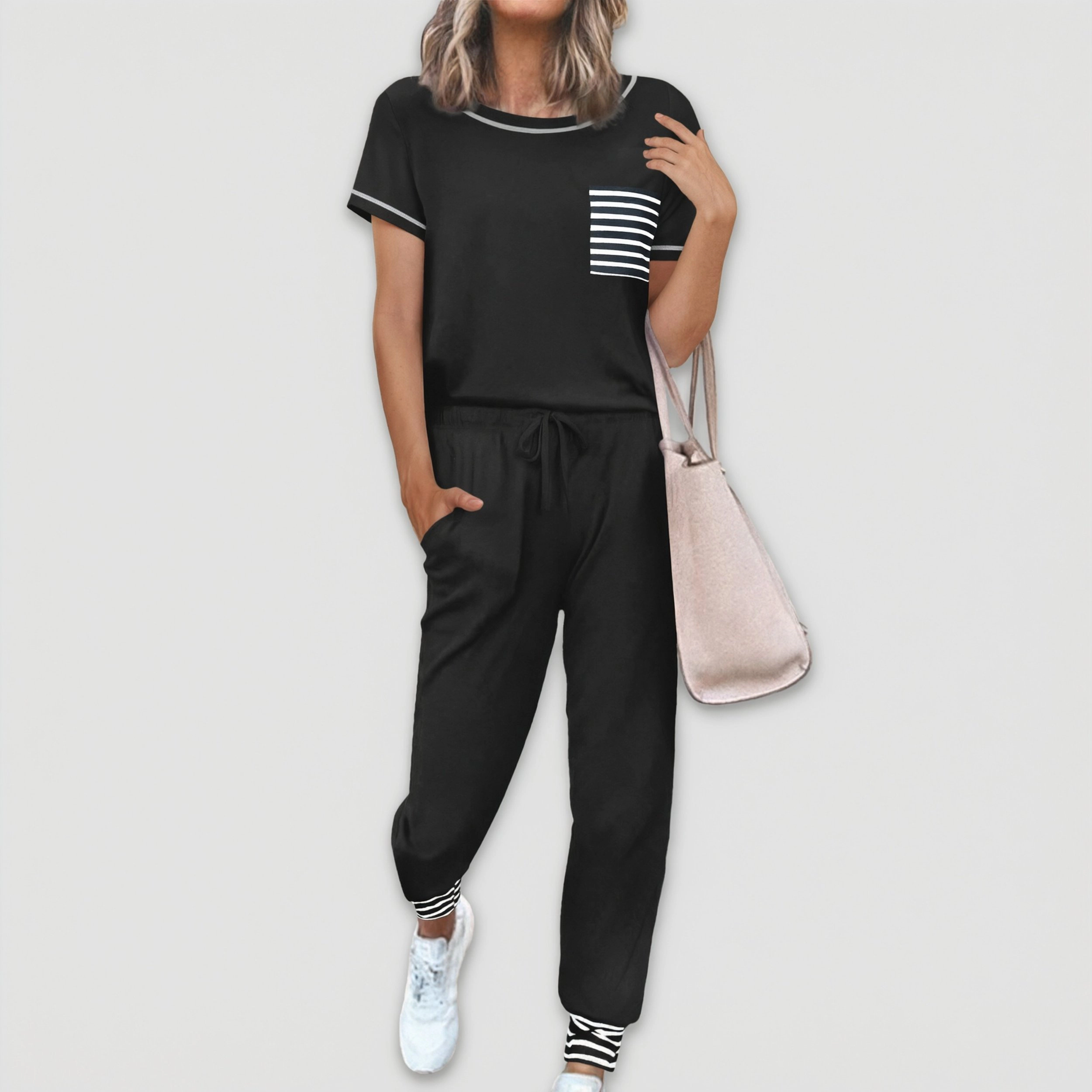 Ekouaer Women's Soft Short-Sleeve Pajama Set with Long Pants