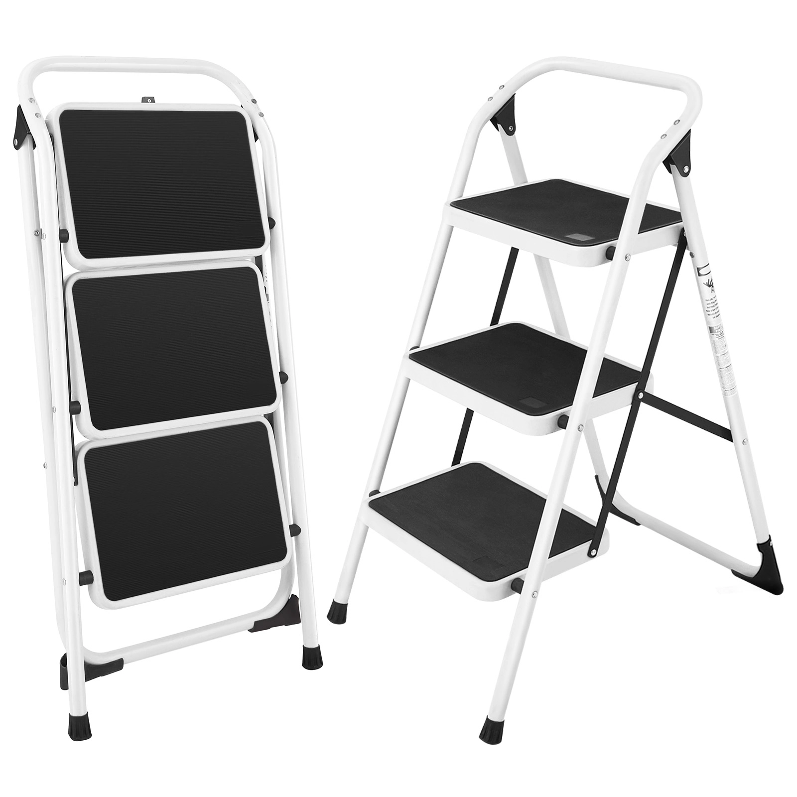 LJG Folding 3-Step Ladder with Handgrip and Anti-Slip Platform