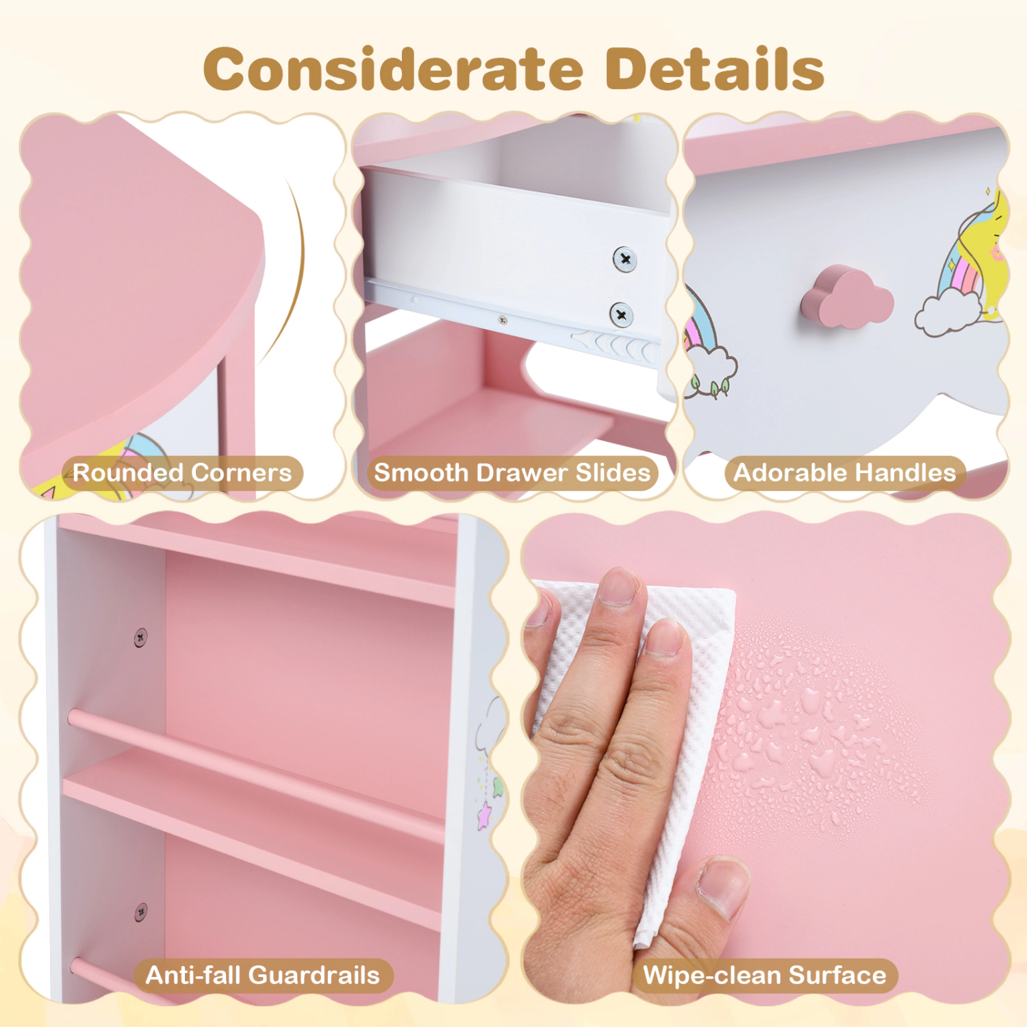 Hivvago Kids Vanity Set Princess Girls Makeup Table With Mirror And Chair