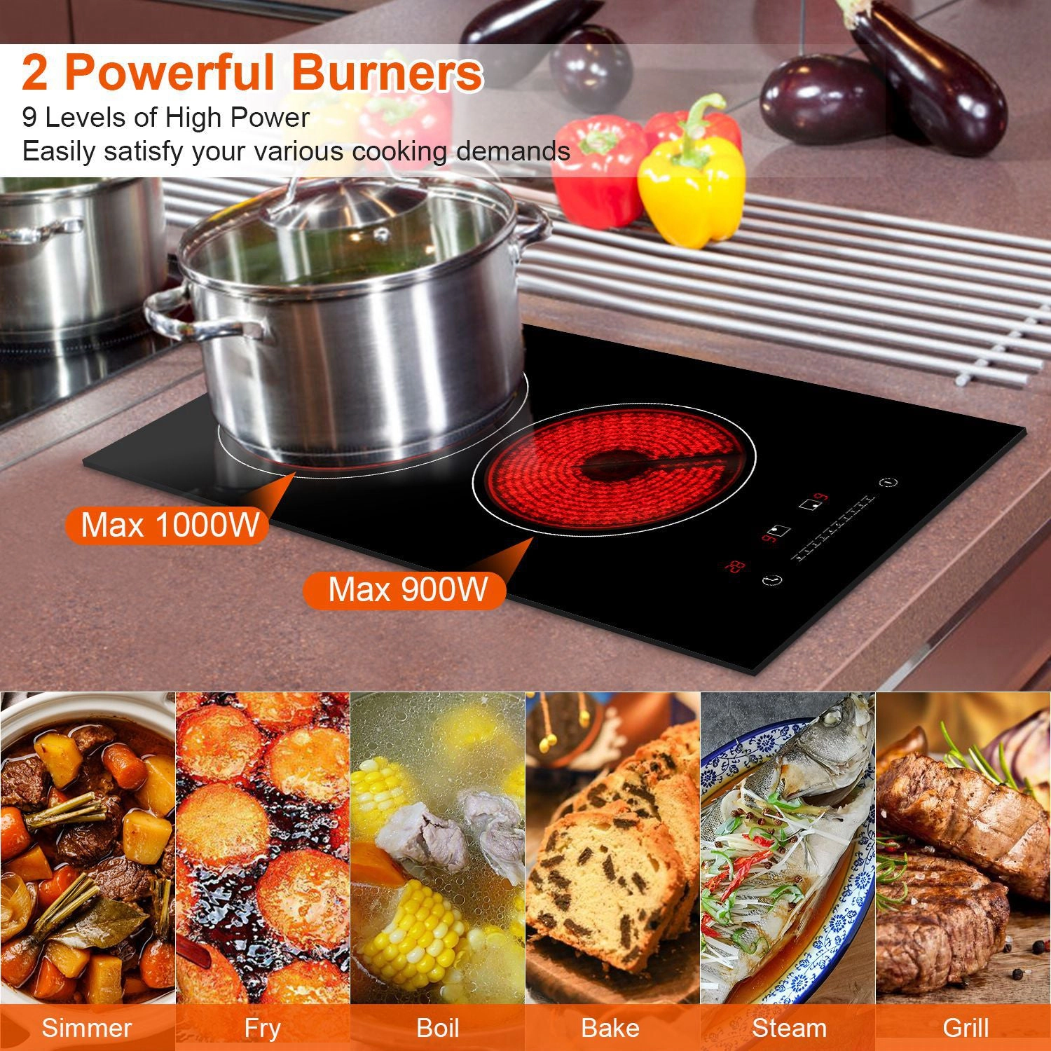 GBruno Dual Zone 1900W Electric Ceramic Cooktop