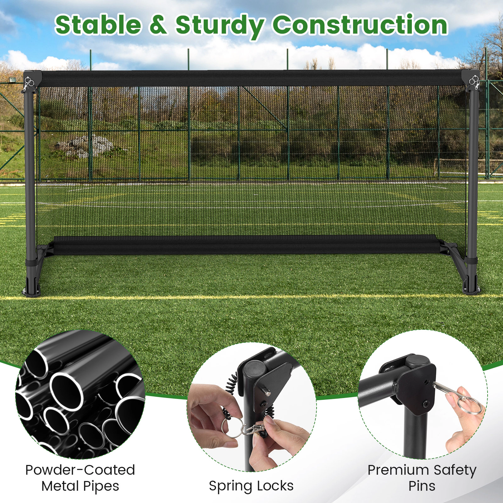 SUGIFT Toddler Black Large Pop Up Soccer Goal with Metal Frame and Ground Stakes 59-in W 28-in D 30-in H