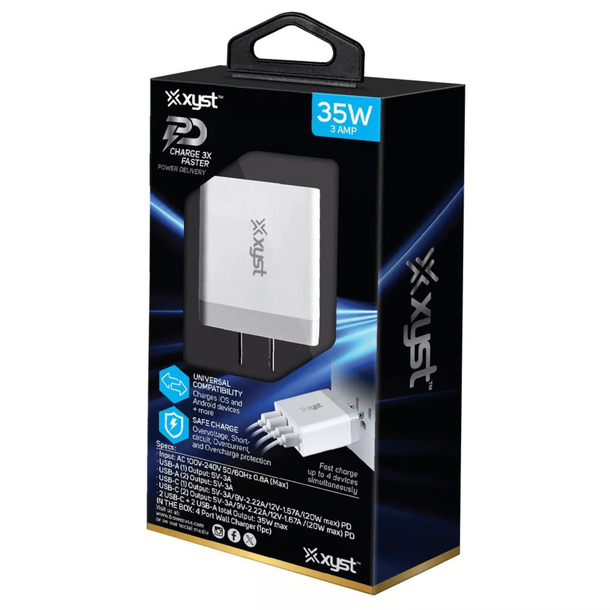 Xyst 35-Watt 4-Port USB-A and USB-C Wall Charger