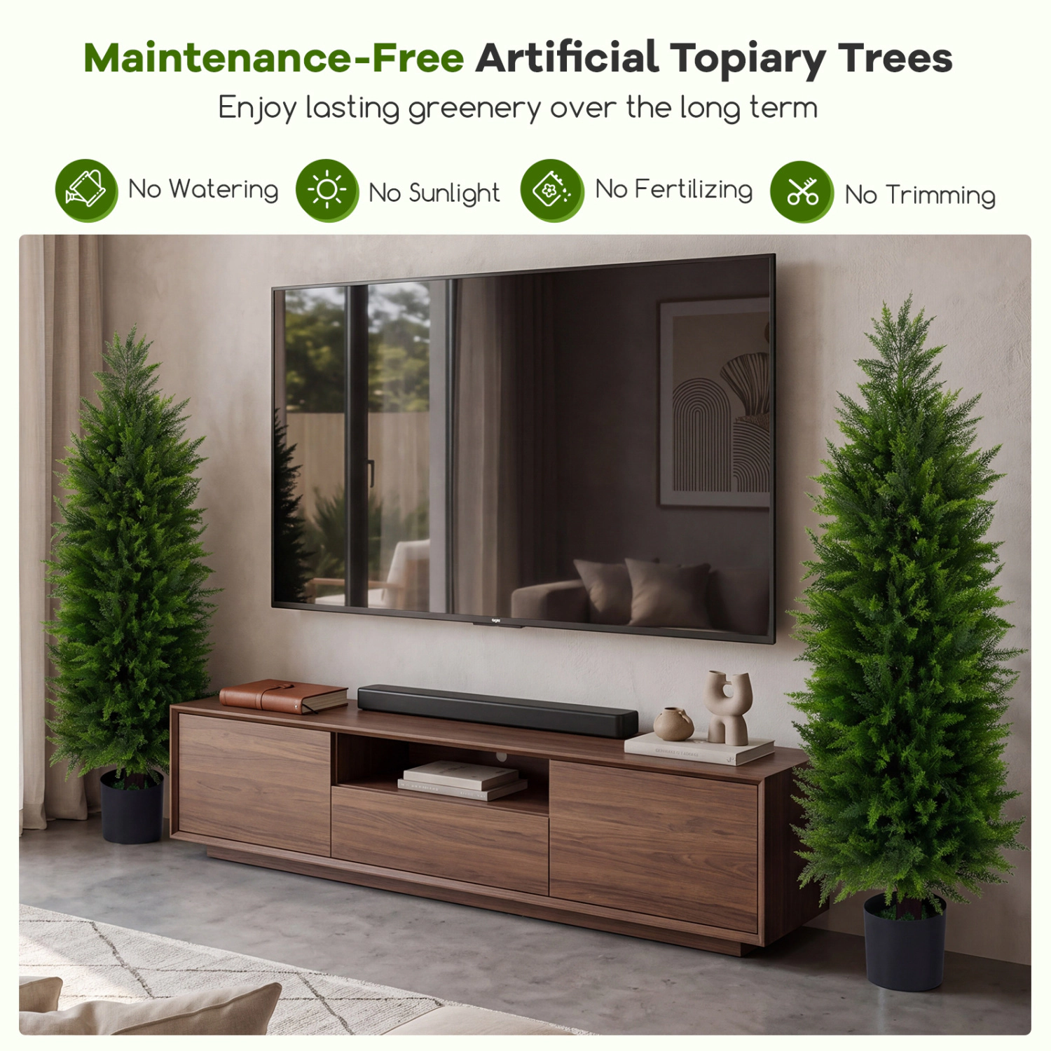 Slickblue Artificial Evergreen Cedar Topiary Trees Set of 2 Potted Green Decor