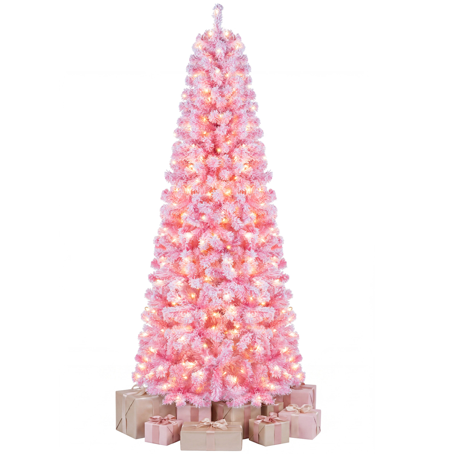 LJG 5/6/7 Feet Flocked Fir Christmas Tree with Warm White LED Lights
