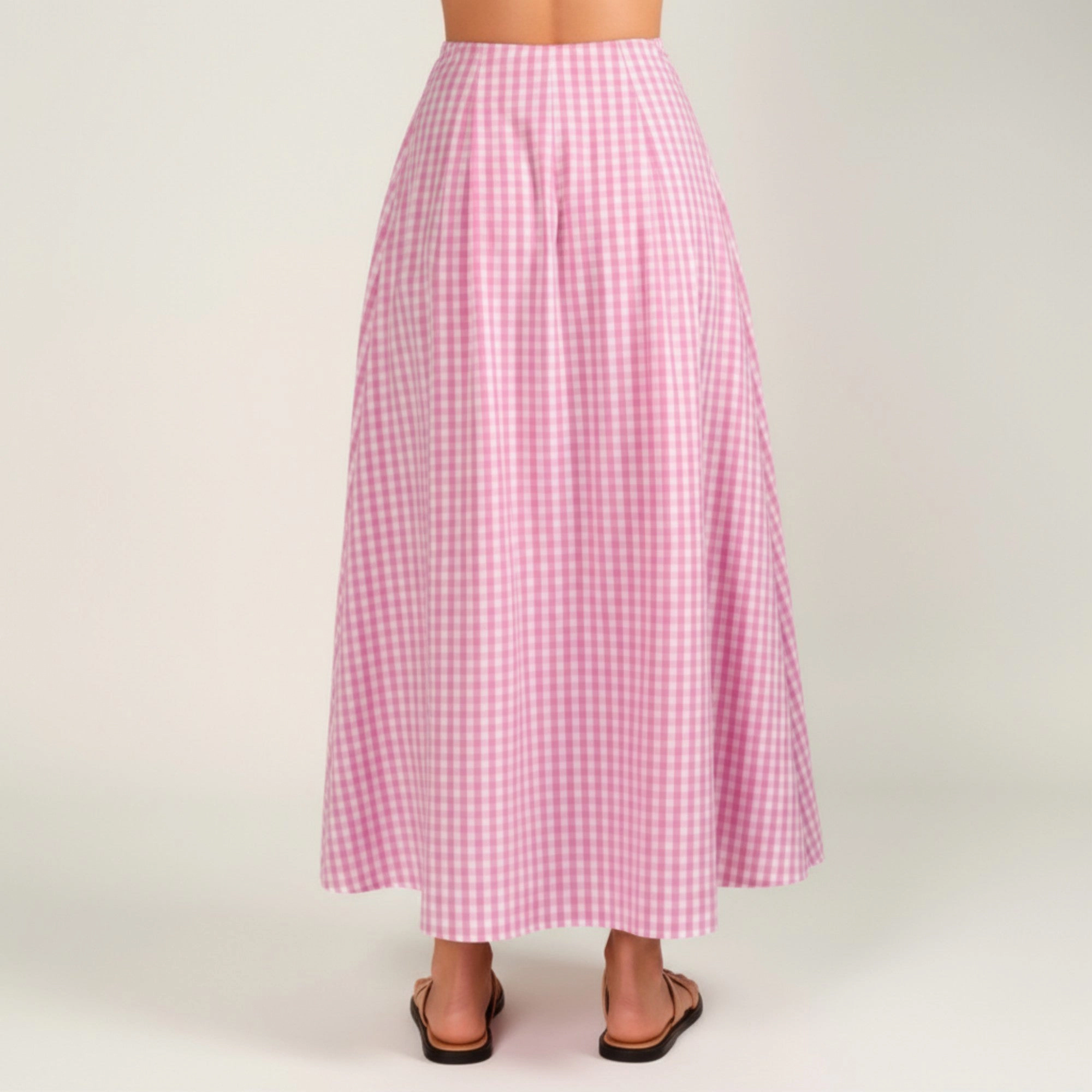 Anna-Kaci Womens Gingham Gathered Maxi Skirt with Wide Waistband