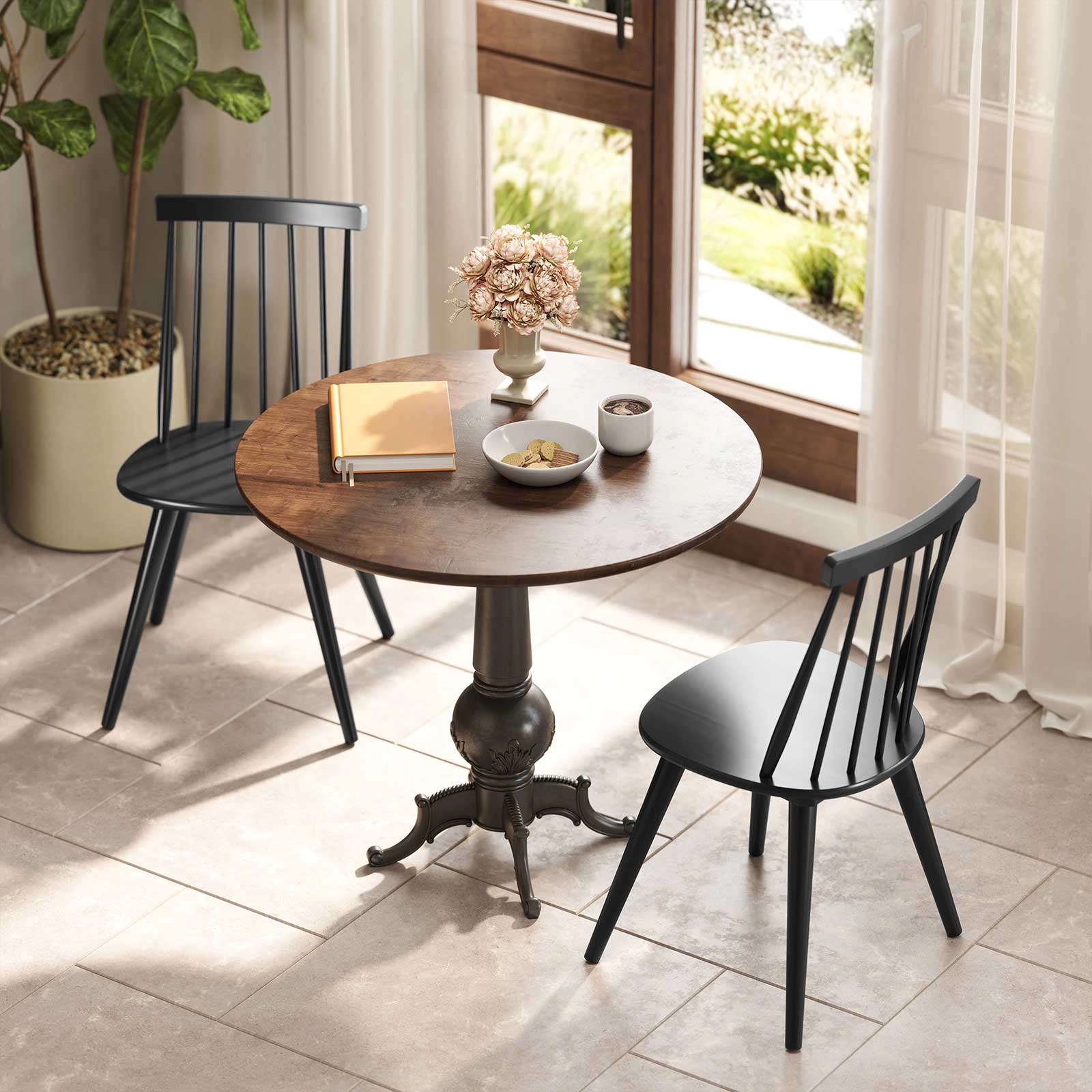LJG Windsor Dining Chair Set of with Solid Rubber Wood Frame