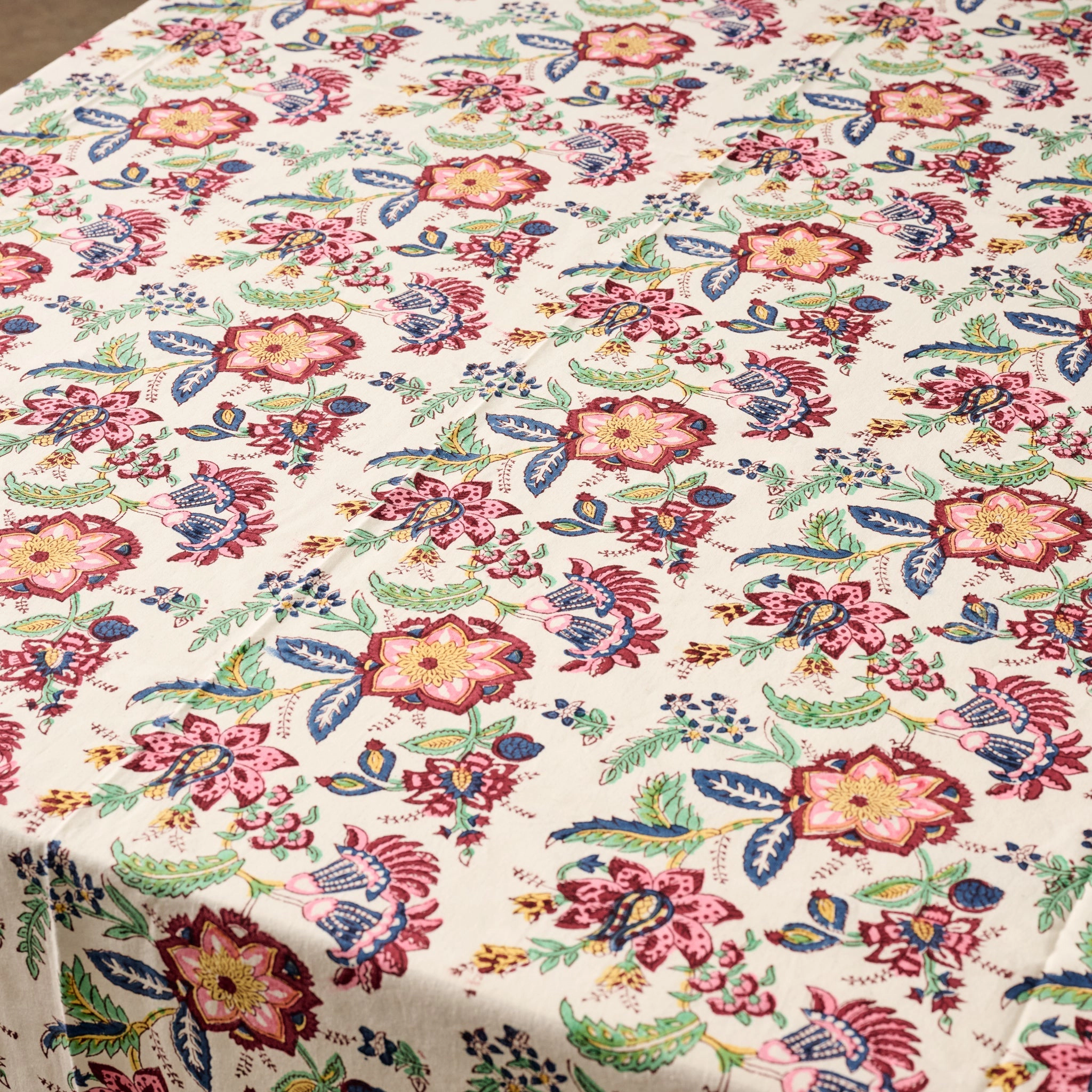 Ten Thousand Villages Zaina Floral Blockprint Tablecloth