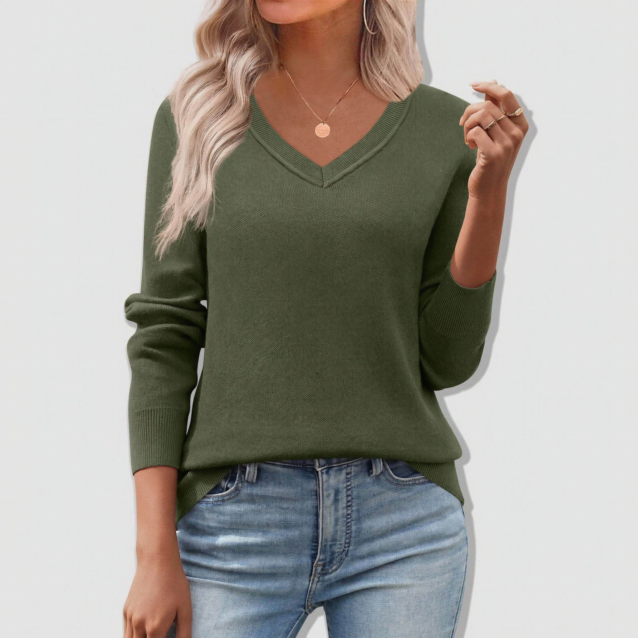 Zeagoo Women's V-Neck Long Sleeve Ribbed Knit Pullover