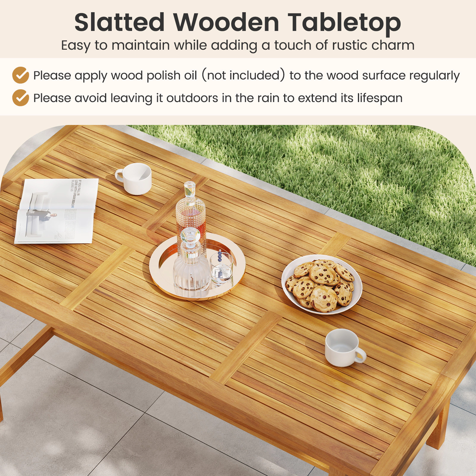 SUGIFT Acacia Wood 63-in Dining Table for 6 People with 1.97-in Umbrella Hole 165-lb Capacity Indoor Outdoor Natural