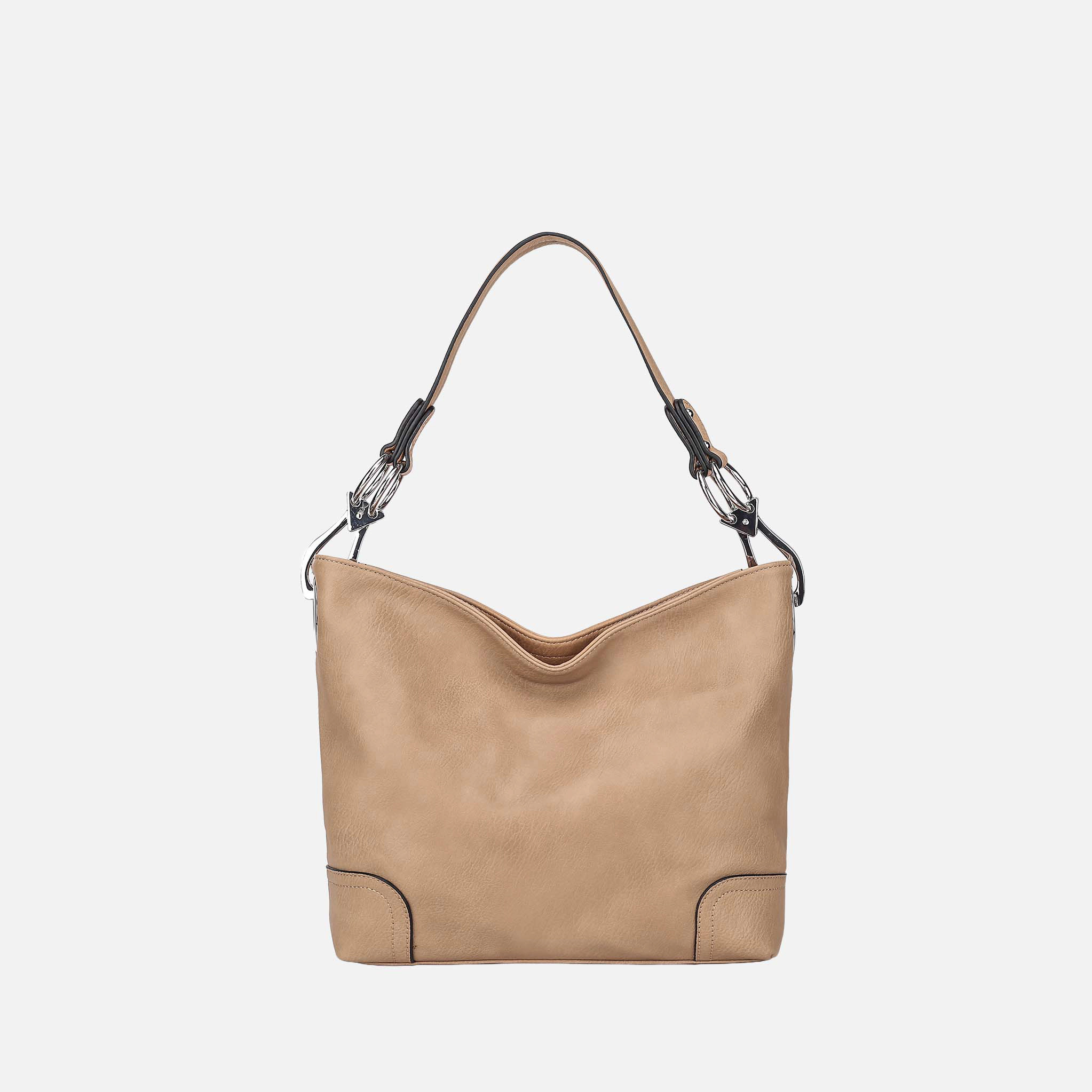 Mia K Collection Vegan Leather Hobo Bag - Zip-Top, Silver-Tone Hardware, Removable Handle
