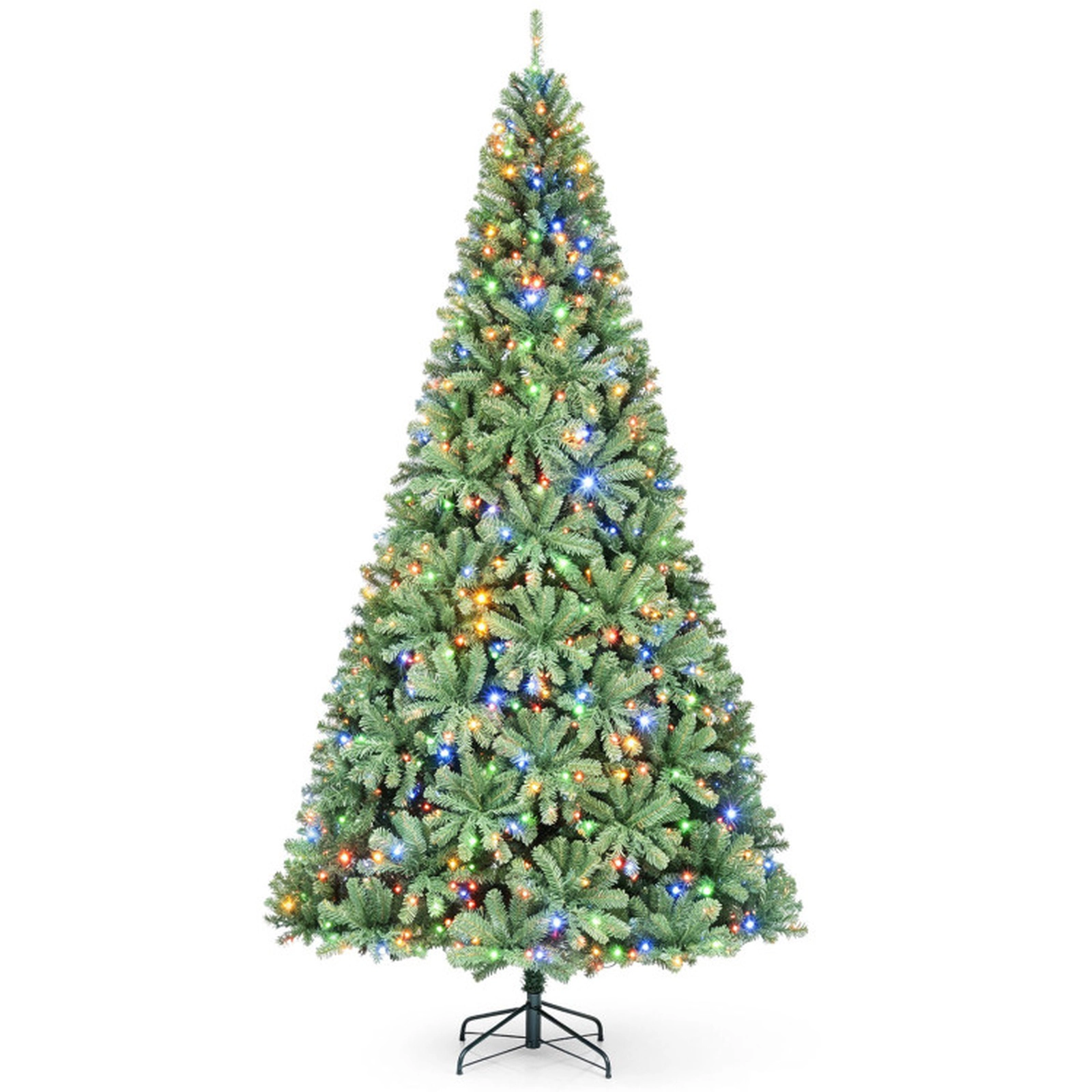 SUGIFT Full Shape Pre-Lit Artificial Christmas Tree with 2 Lighting Colors and Metal Stand 9-ft Green with 750 LED