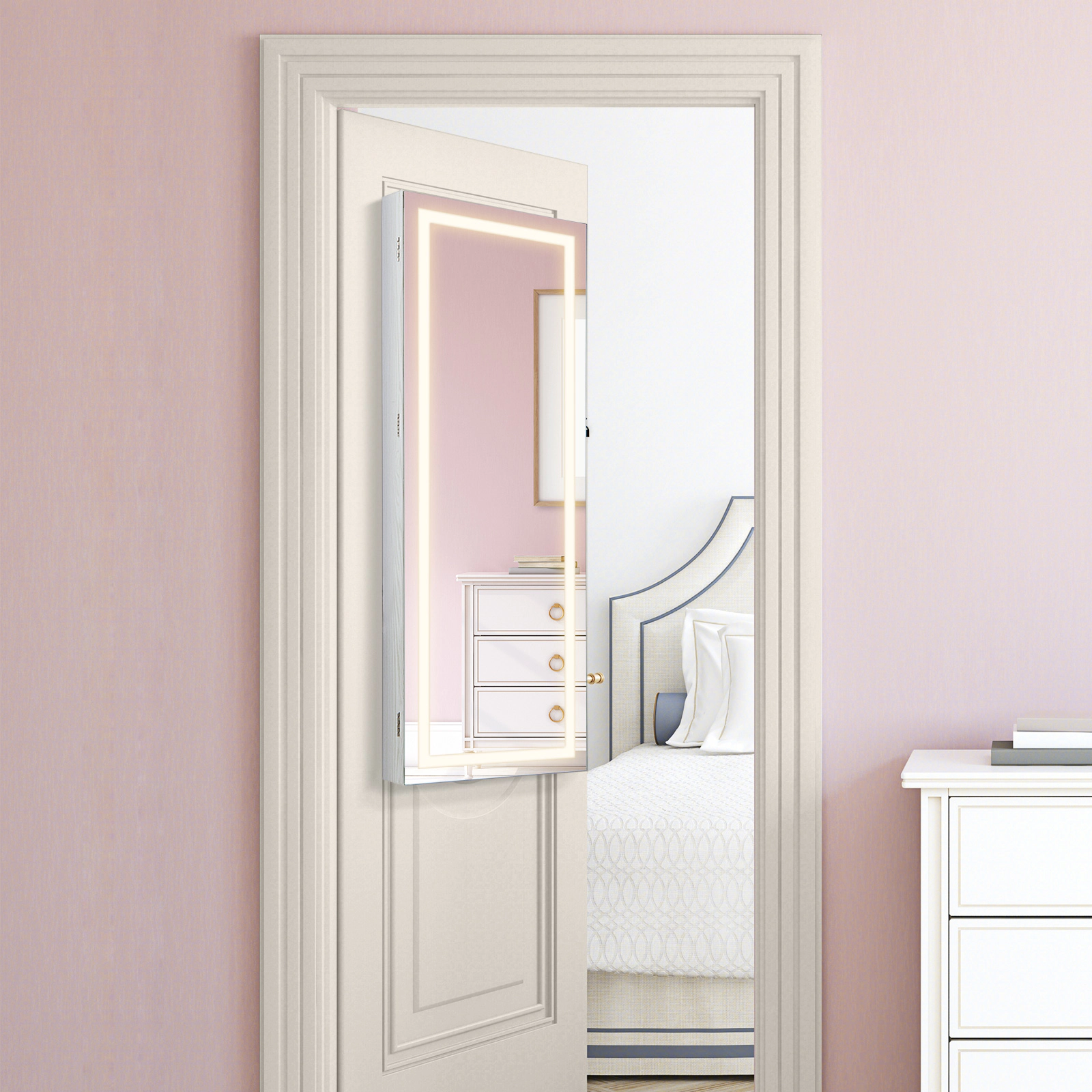 Hivvago Lockable Jewelry Mirror Cabinet with LED Lights