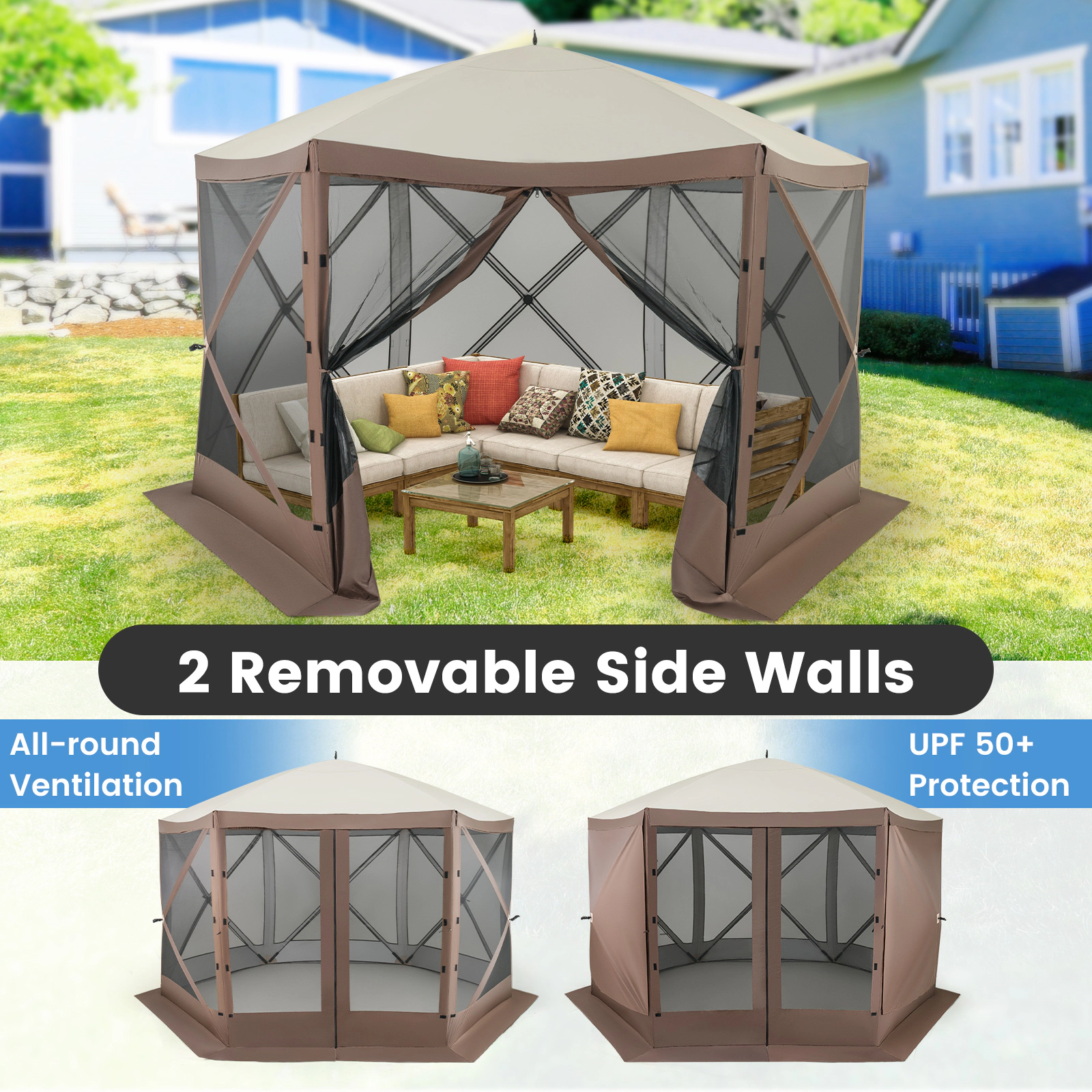 Hivvago Instant Pop Up Gazebo Screen Tent with Mesh Enclosure