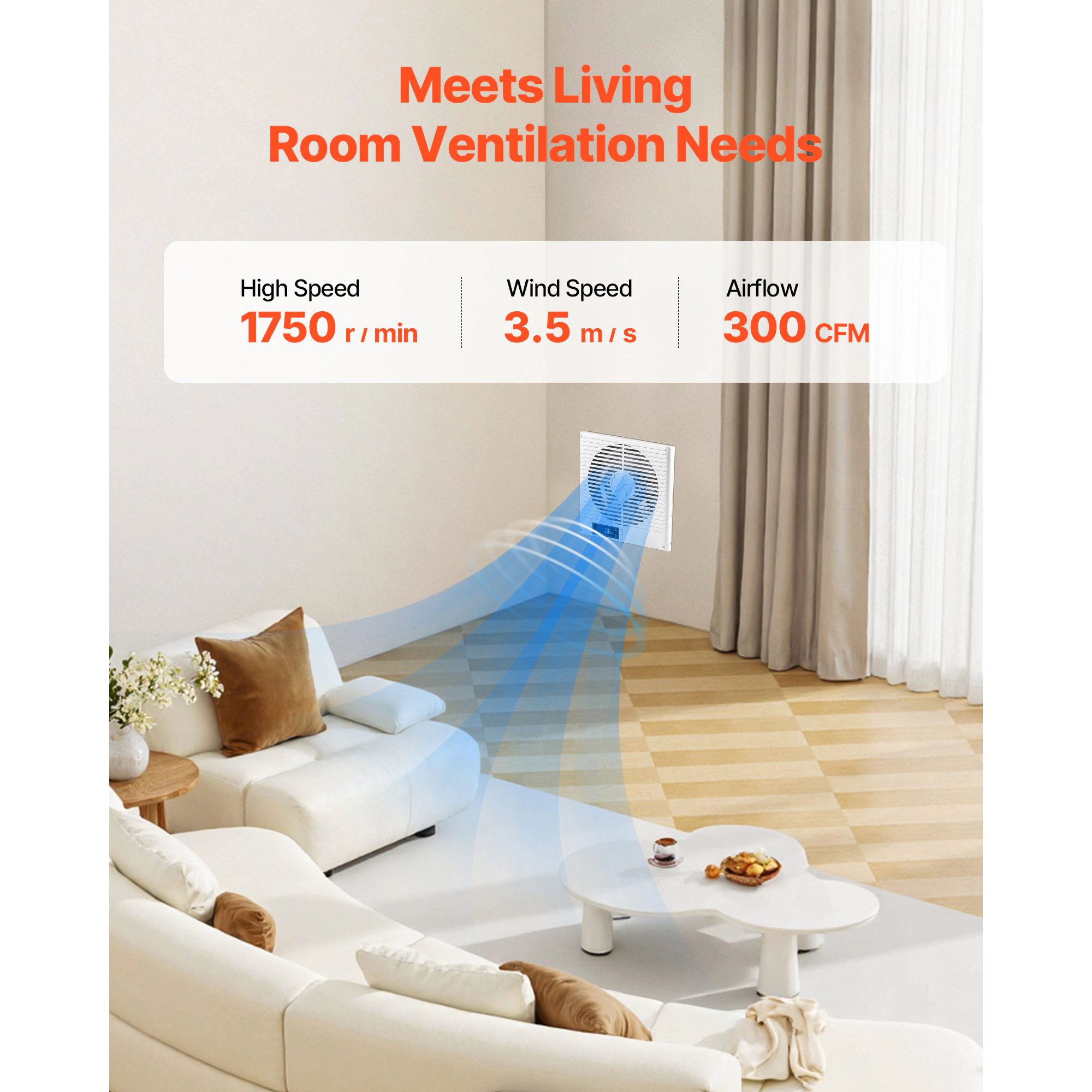 HONGGE Room to Room Fan Through Wall Fan with & Ventilation Quiet Vent for Kitchen Living & Laundry Room Workshop