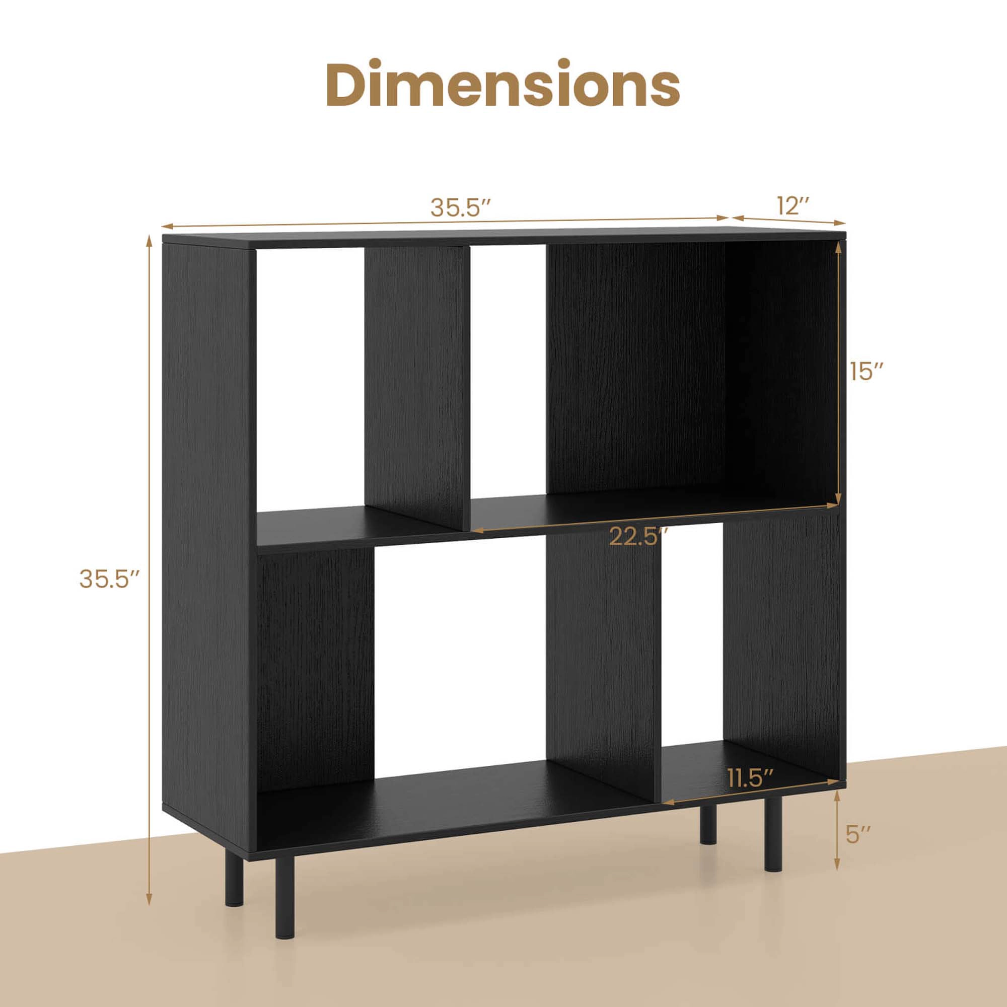 Costway Open Shelf Bookcase Mid Century Modern Cube Bookshelf with 4 Compartments Black