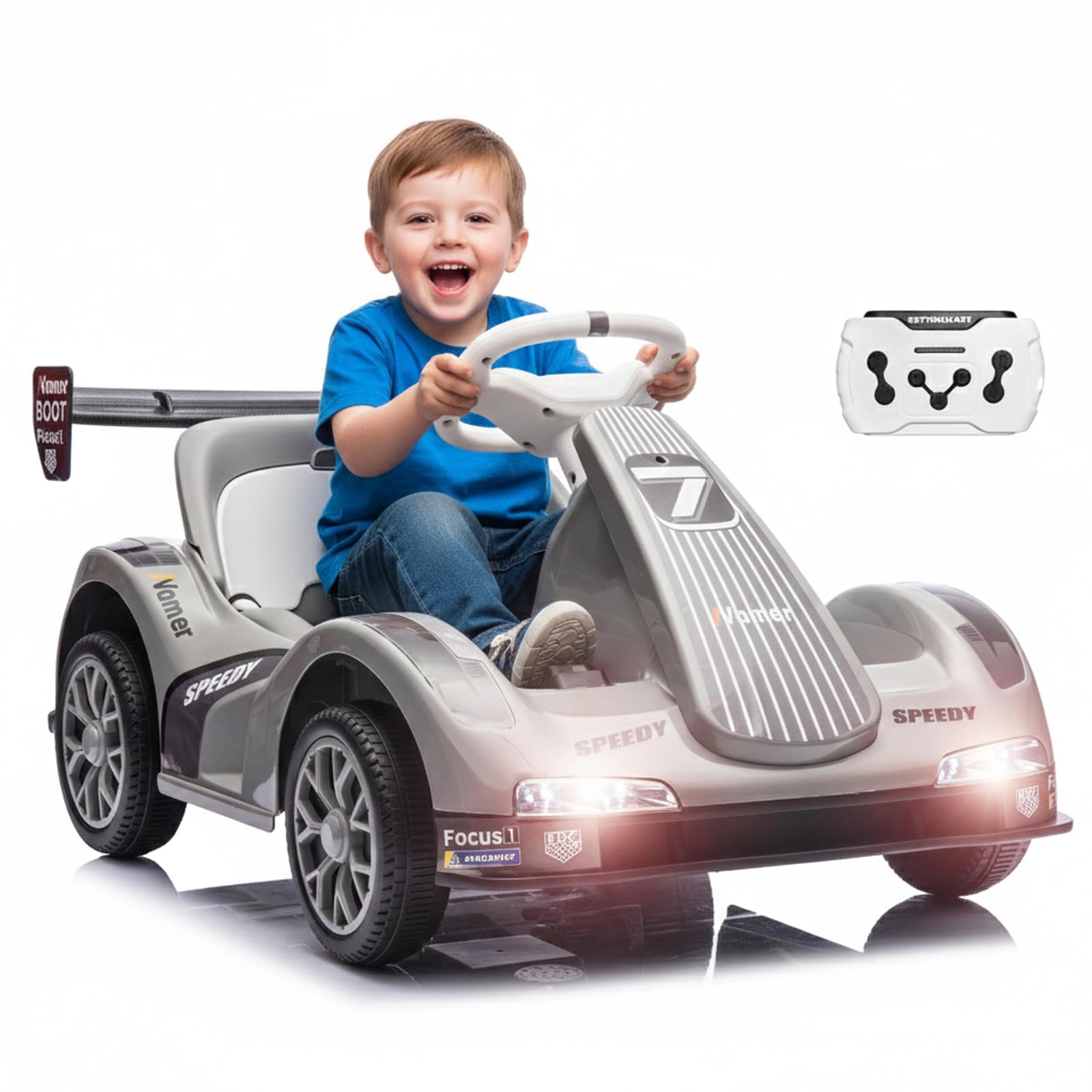 Electric Go Kart Ride On Car for Kids, 2 Motors with Remote Control, Safety Belt, Speed Adjustment, LED Lights & Music