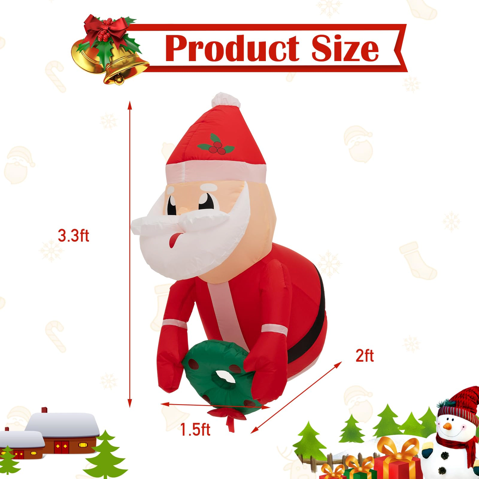 Glintex 3.3-Ft Inflatable Santa Window Breakout with Suction Cups and LED Lights, Red