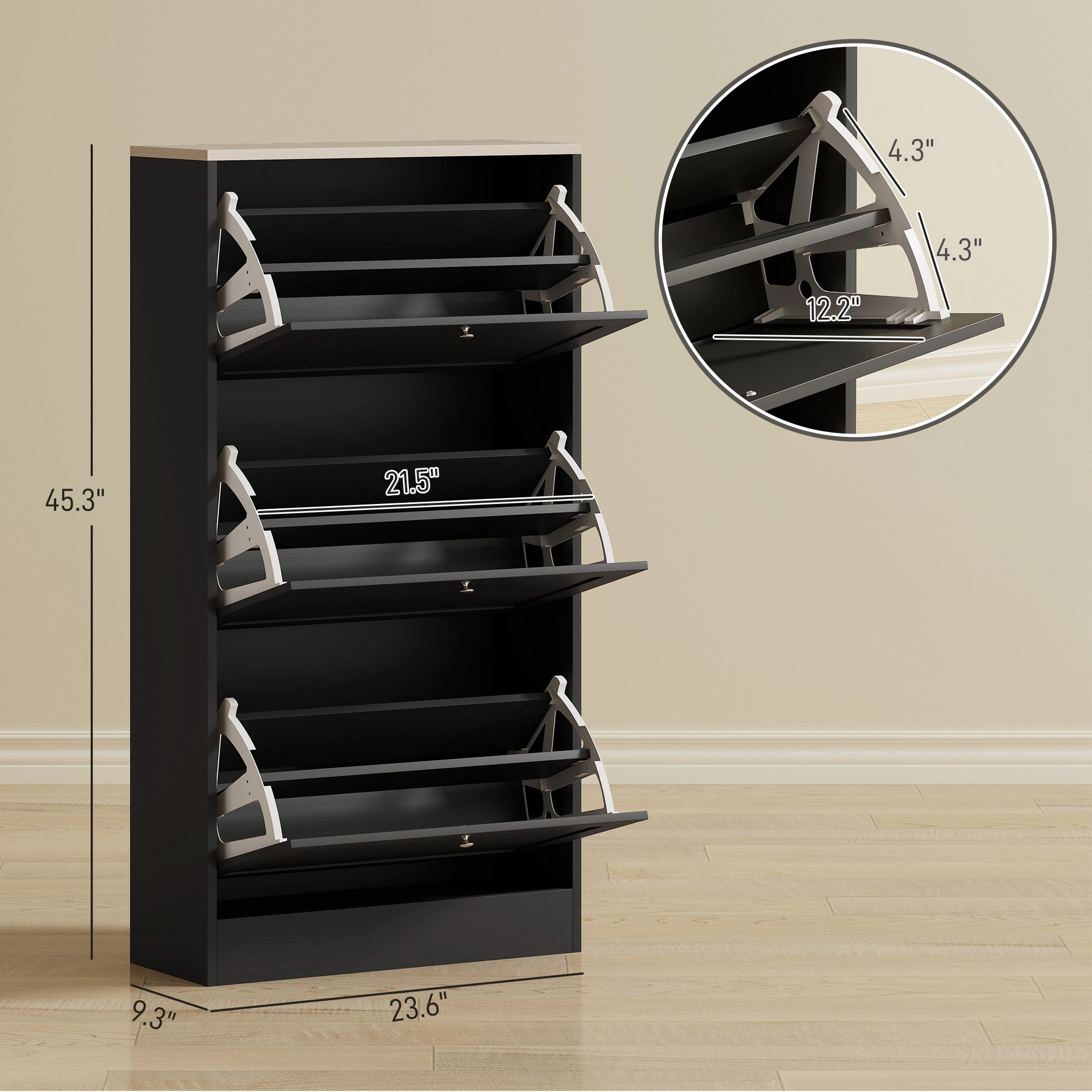 HONGGE Modern Shoe Storage Cabinet with 3 Flip Drawers and Adjustable Shelves for 12-18 Pairs of Shoes