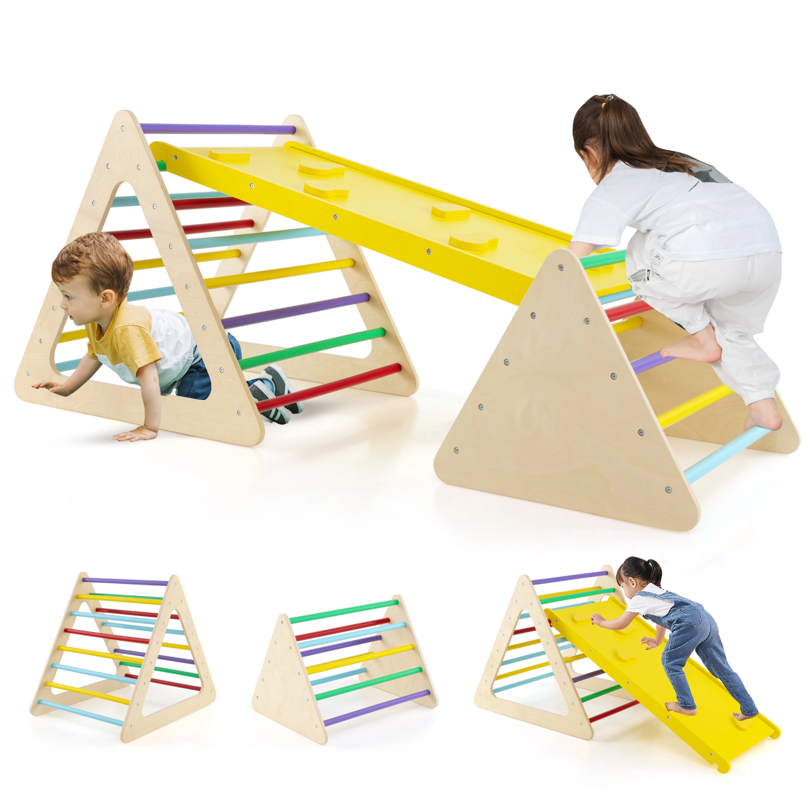 LJG 3 Piece Toddler Triangle Set Montessori with 2 Climbing Triangles and 1 Ramp