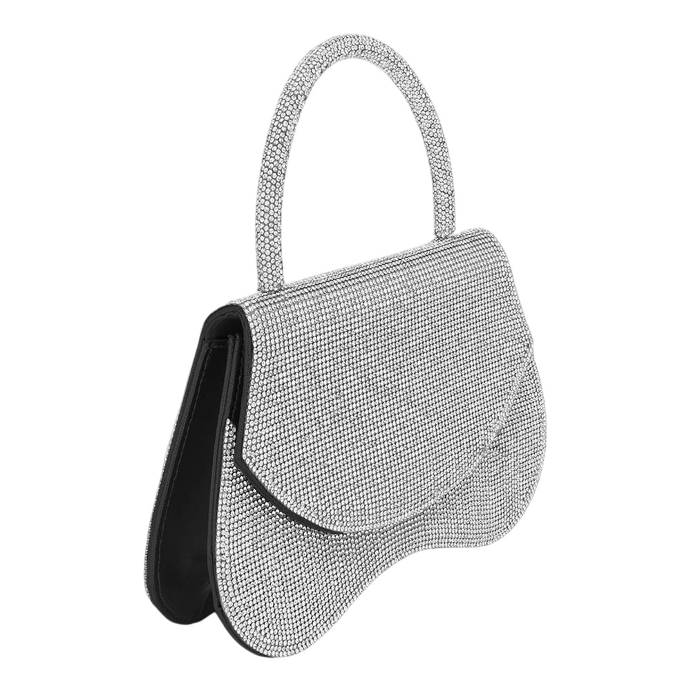 FASHNZFAB Bling Studded Flat Top Handle Flap Evening Bag / Crossbody