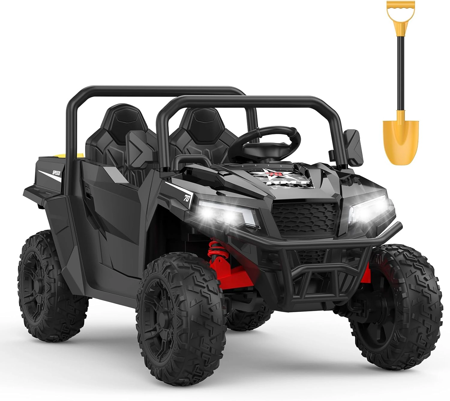 Enjyam 24V 4WD 2-Seater Kids Electric Dump Truck, 4×200W Motors, Remote Control, LED Lights, Music, Bed & Shovel