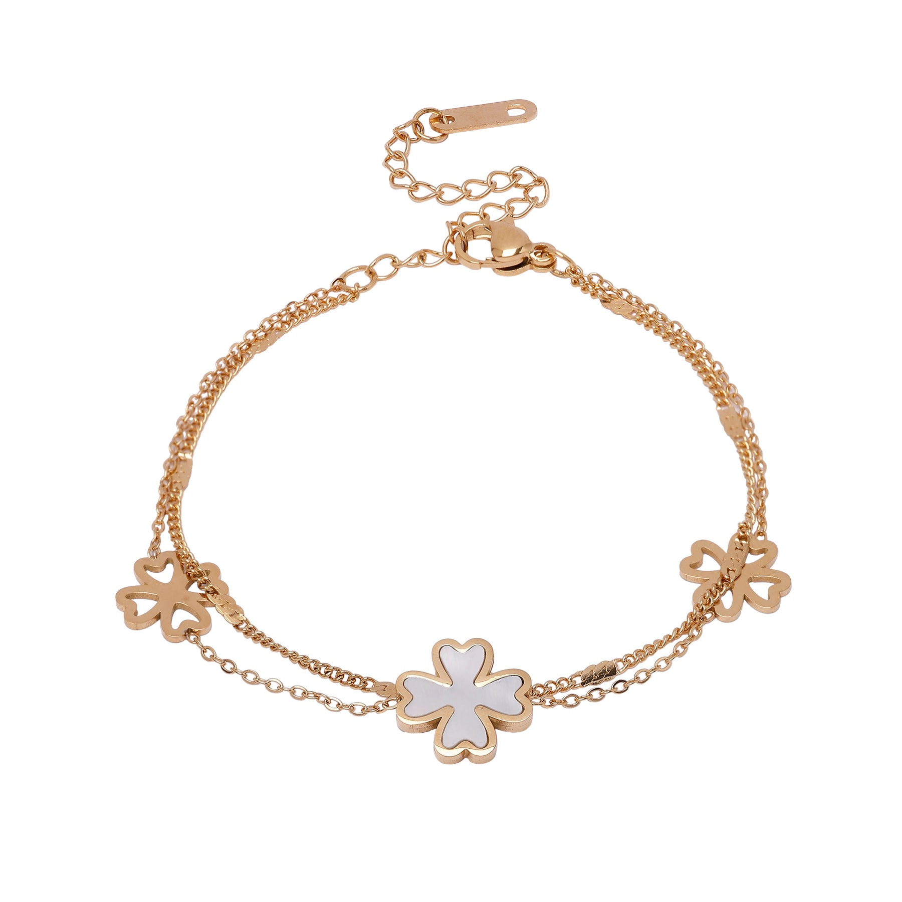 AGP PARIS Womens Diva Double Layered Floral Chain Bracelet