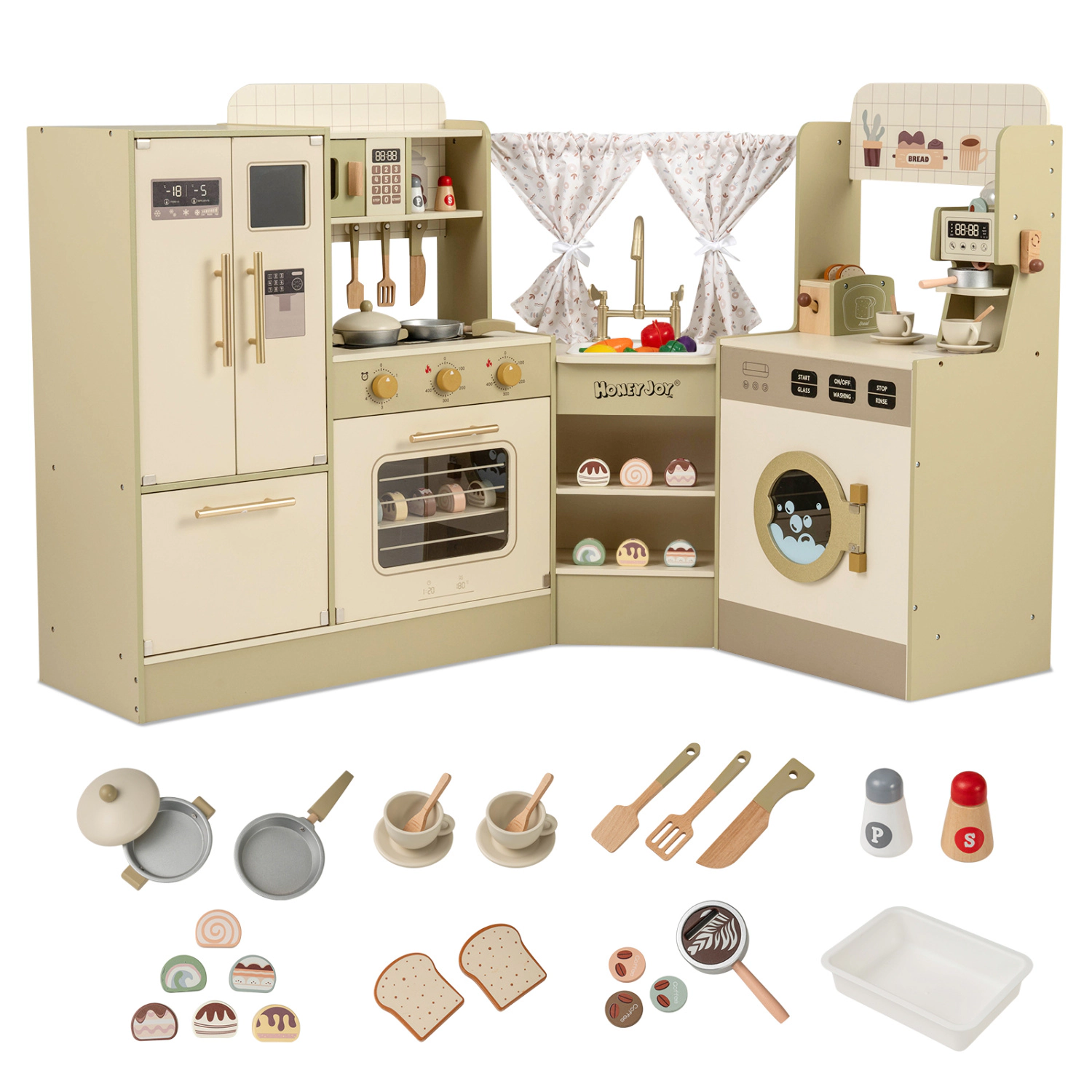 LJG Kids Corner Play Kitchen with Faucet and Dishwasher and Stoves