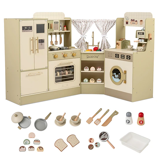 LJG Kids Corner Play Kitchen with Faucet and Dishwasher and Stoves