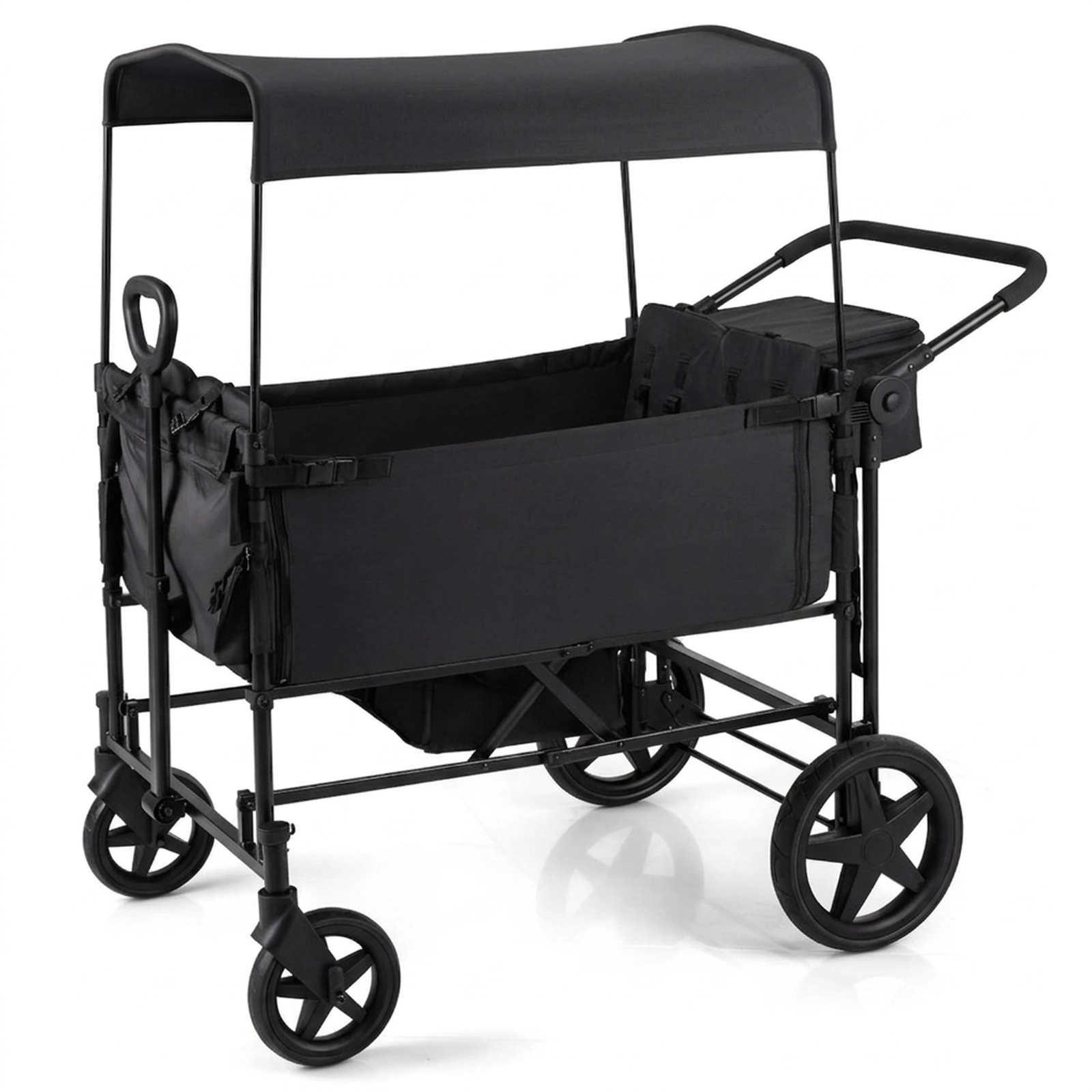 SUGIFT Toddler Black 4-Seat Wagon Stroller with Removable Canopy 53-in W 30.5-in D 50-in H 160-lb Wagon Capacity