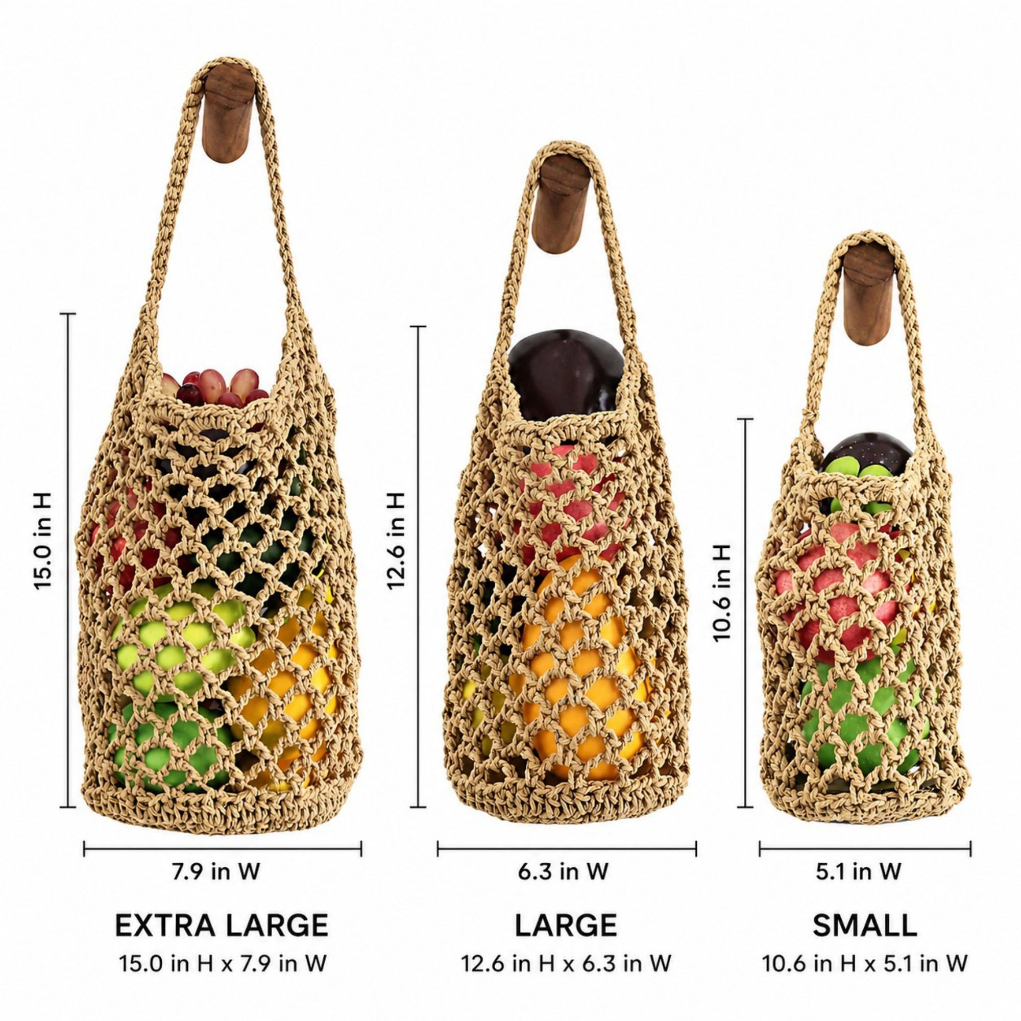Alilang Women Macrame Hanging Produce Basket Set Woven Cotton Rope Storage Organizer