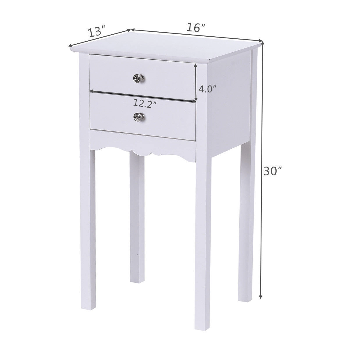 SUGIFT MDF Side Table End Accent Table with 2 Drawers 30-in Tall Black/White