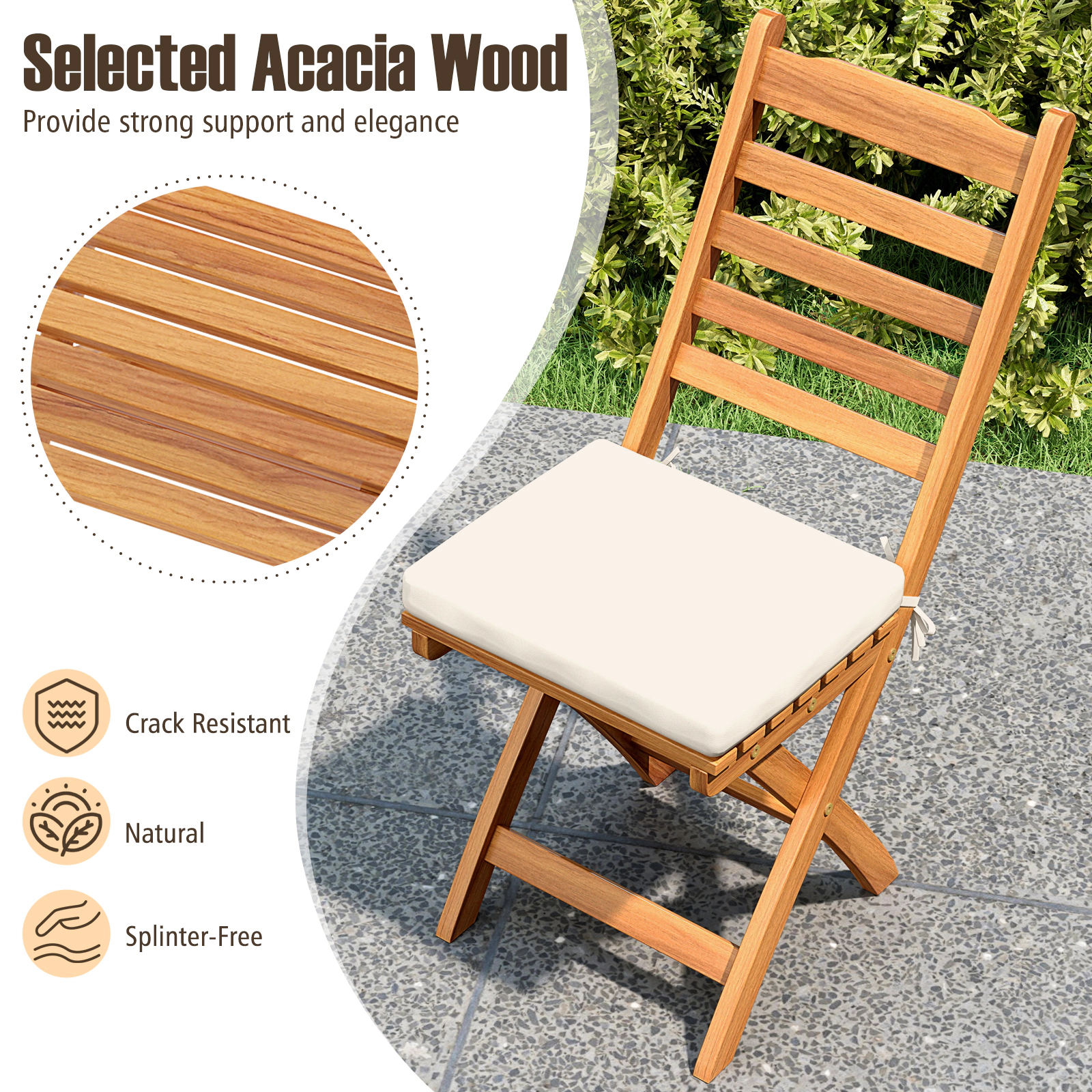 LJG Patio Folding Chairs Set of 2 with Soft Seat Cushion