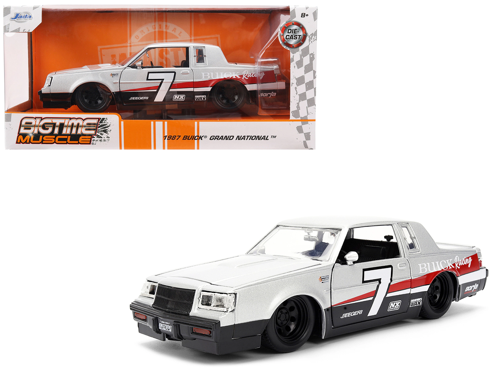 Jada 1987 Buick Grand National #7 "Buick Racing" Matt Silver Metallic with Red and Black Stripes "Bigtime