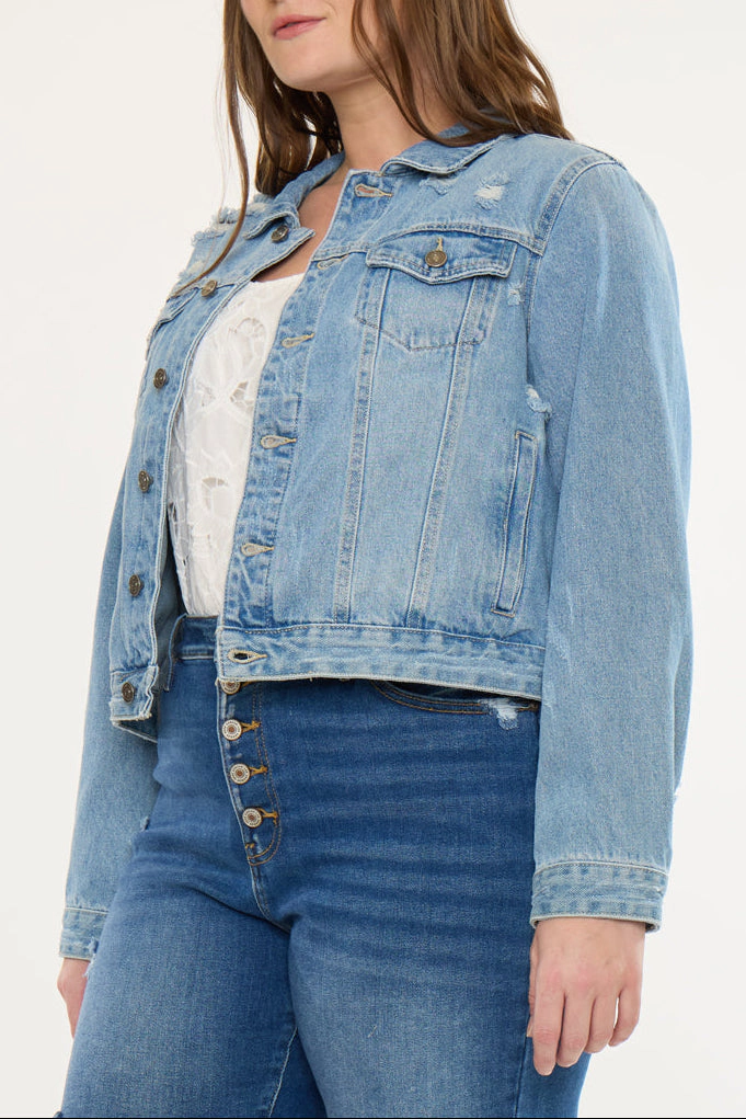 KanCan Women's Plus Classic Trucker Denim Jacket Aria
