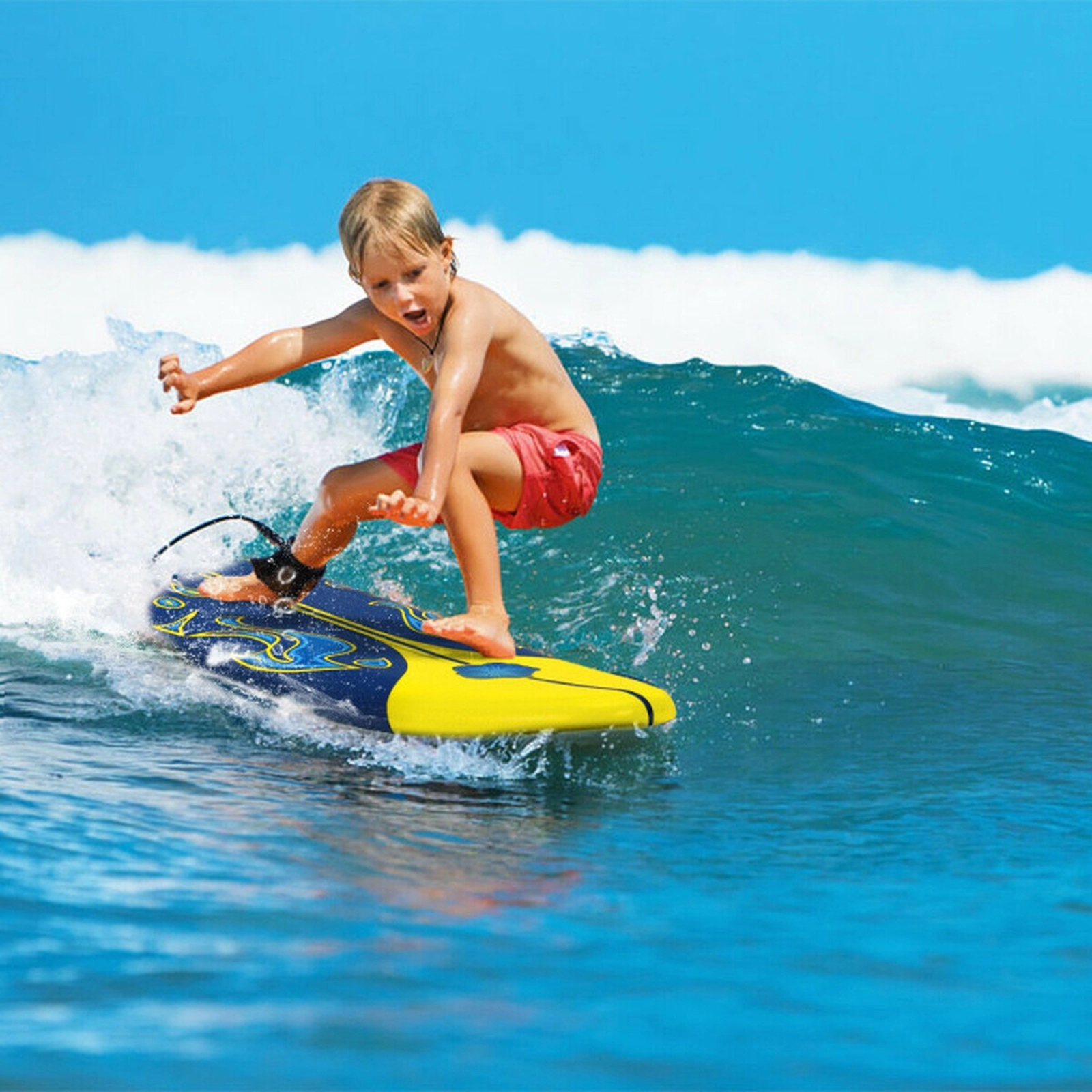 SUGIFT 6-Foot Foam Surfboard Water Toy with 3 Detachable Fins 200-lb Capacity Red/Yellow/White
