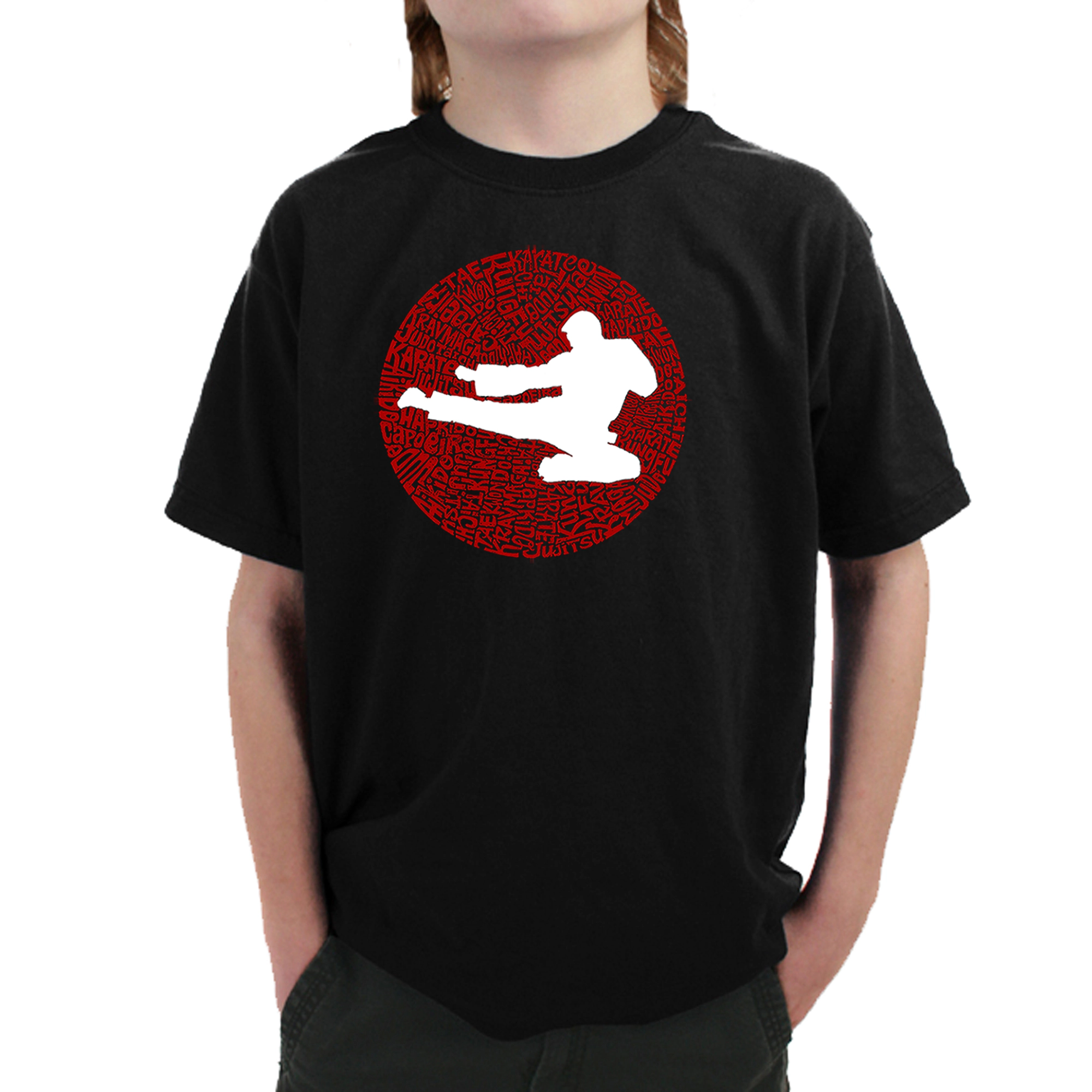 LA Pop Art Boy's Word T-Shirt - Types of Martial Arts