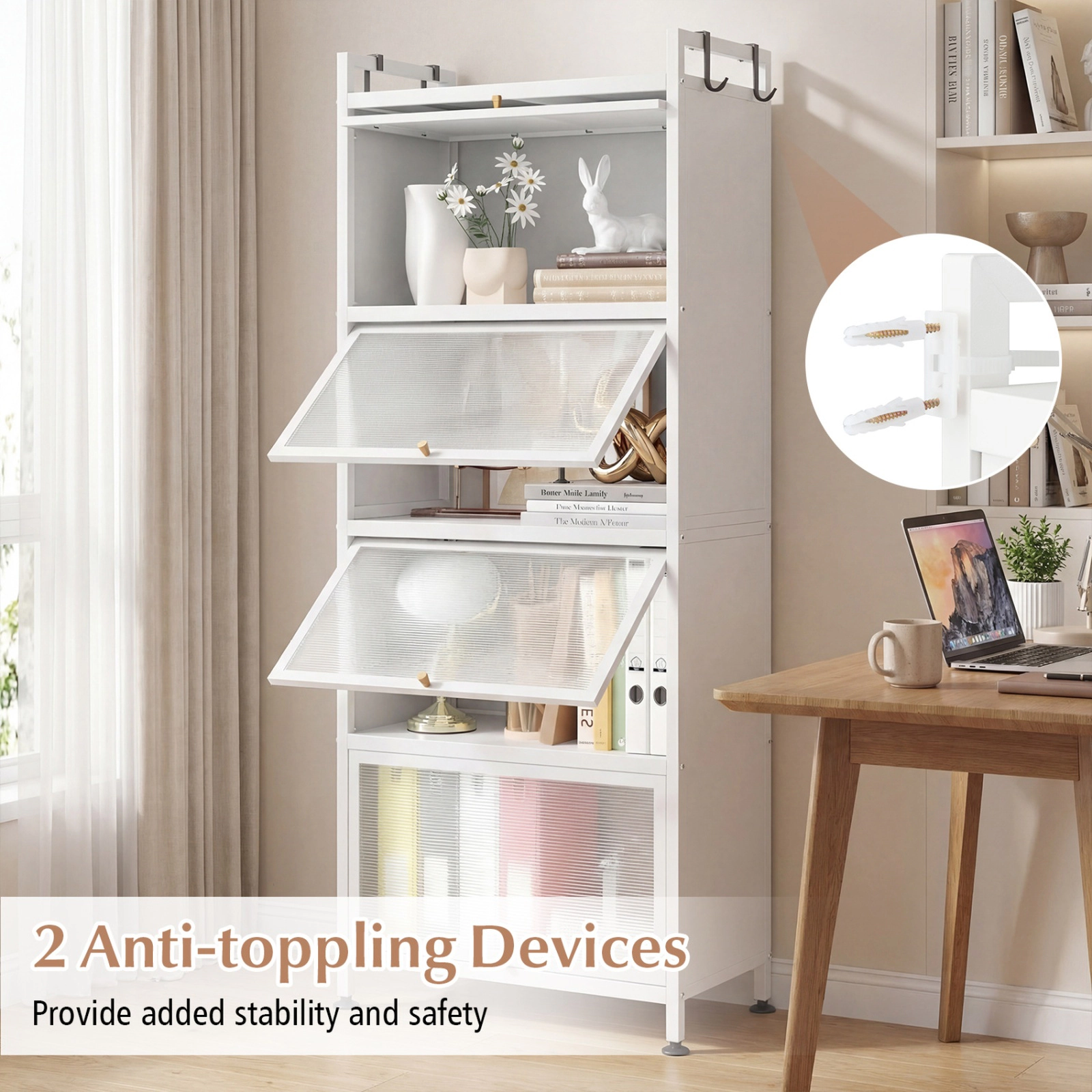 SUGIFT 5-Tier Kitchen Bakers Rack with Flip-Up PC Doors and Adjustable Foot Pads