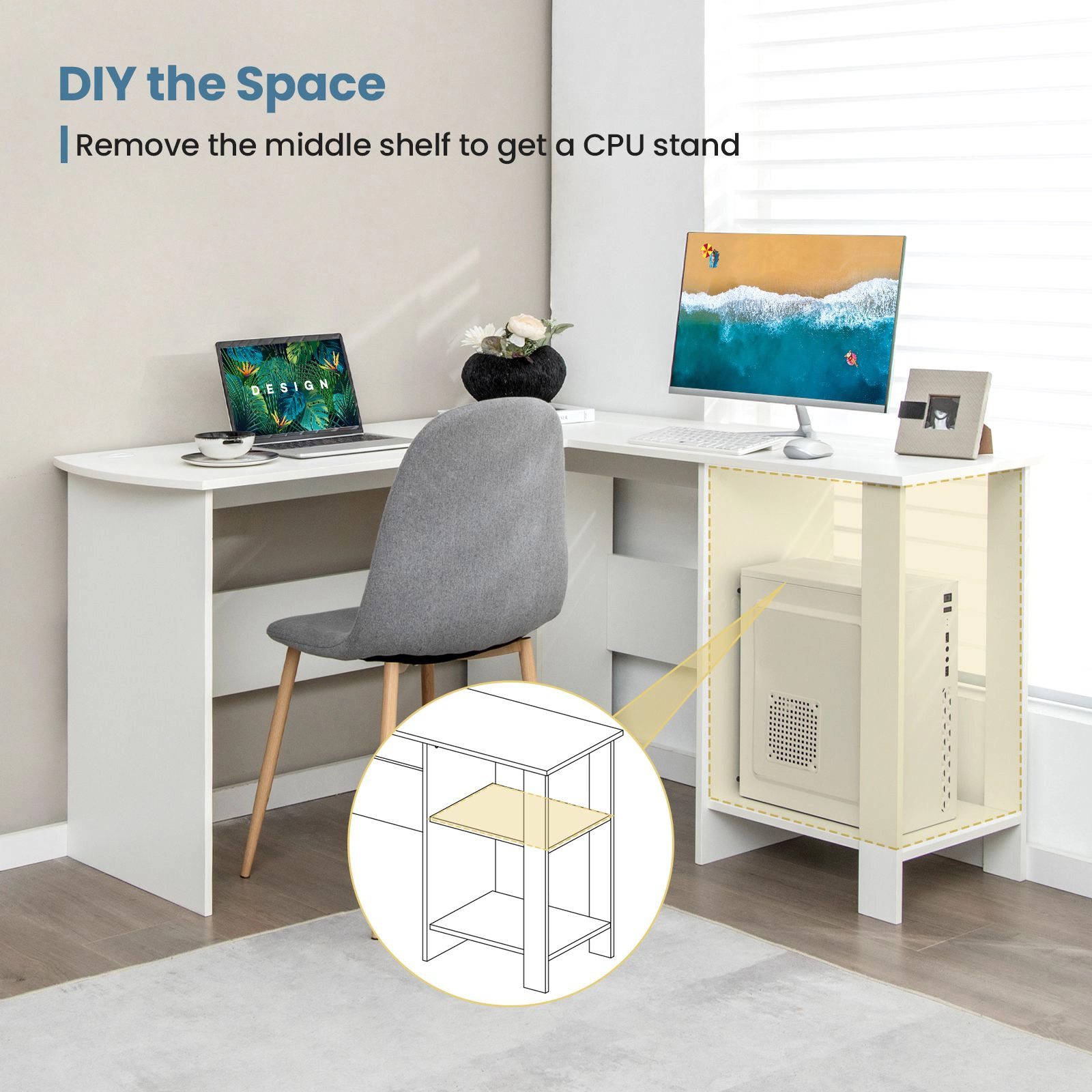 SlickBlue 51 Inch L-Shaped Computer Desk With 2-Tier Shelves