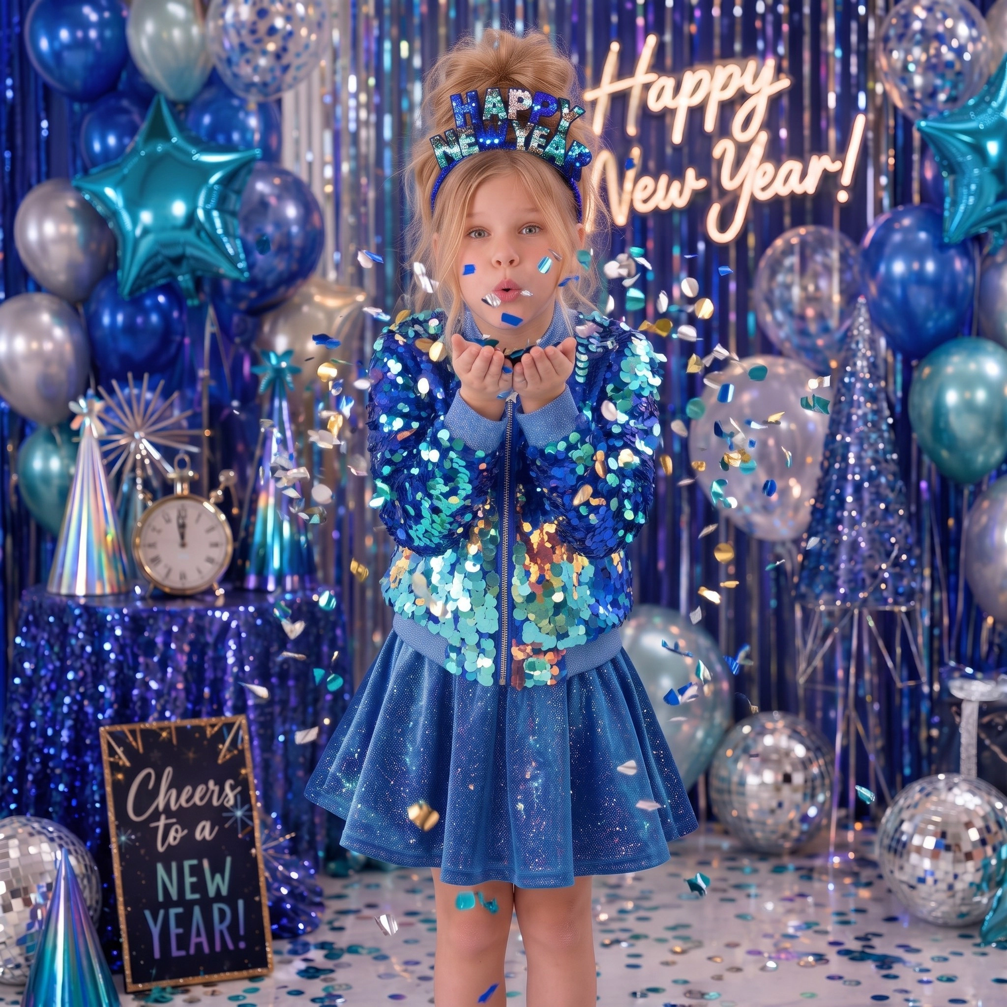2Bunnies Girls' Cosmic Cerulean Sequin Holiday Party Bomber Jacket