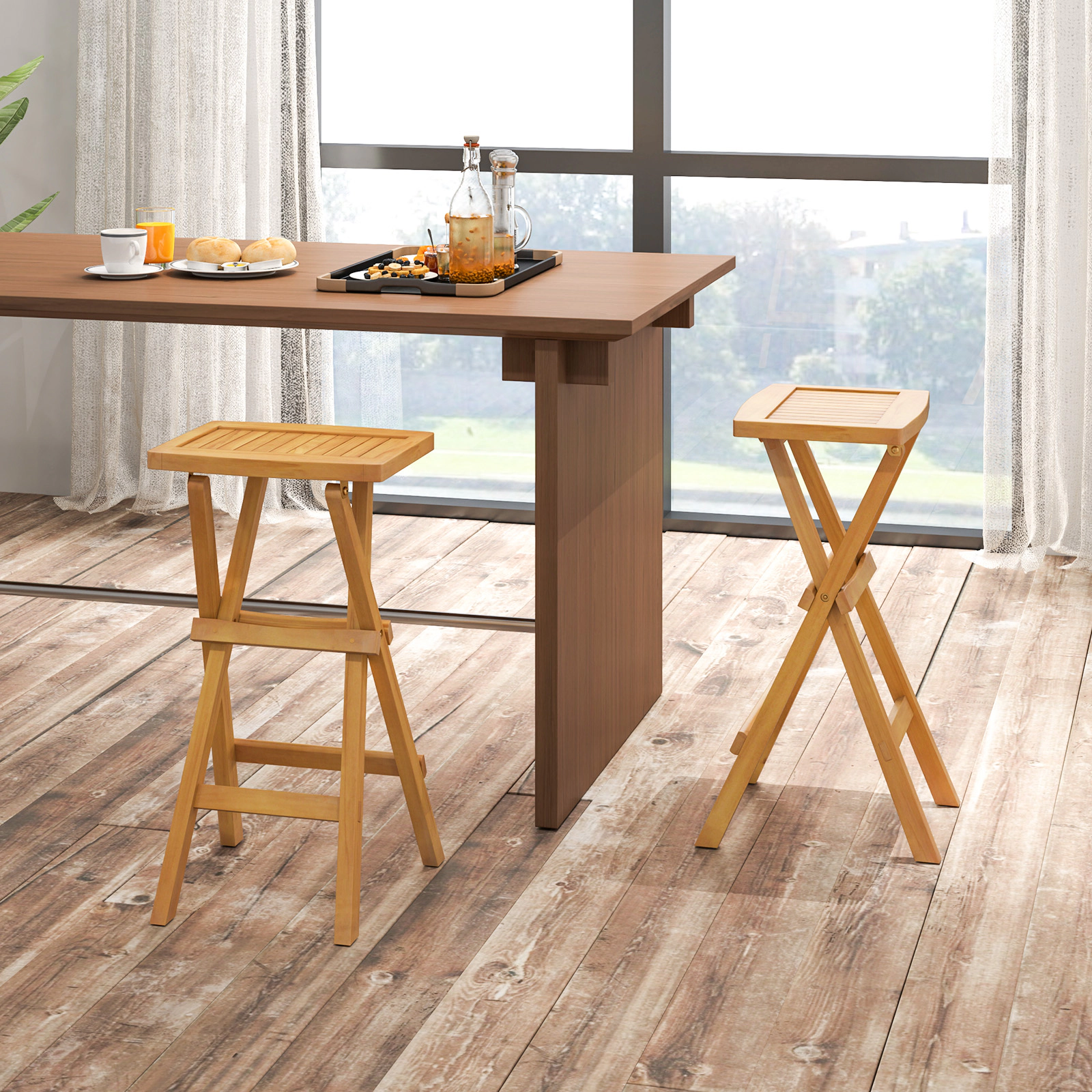 LJG Set of 2 No Assembly Outdoor Bar Stools with Countered Seat
