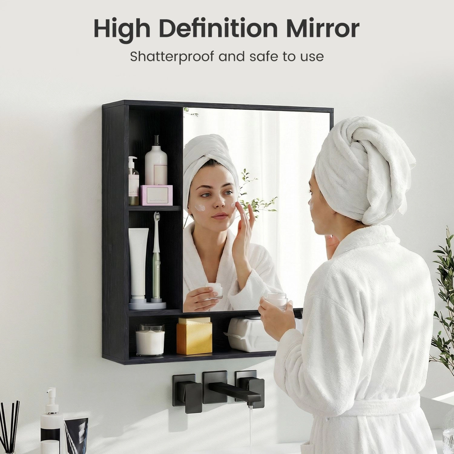 SlickBlue Mirrored Bathroom Wall Cabinet with Open and Enclosed Storage