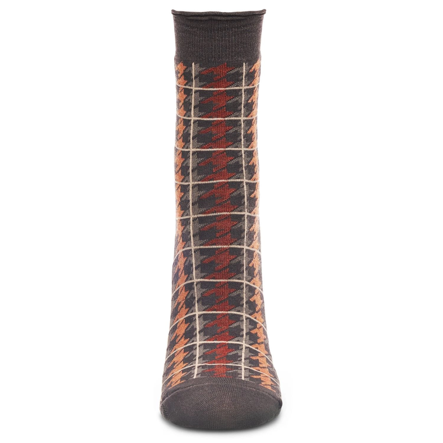 MeMoi Women's Houndstooth Plaid Roll Cuff Crew Socks