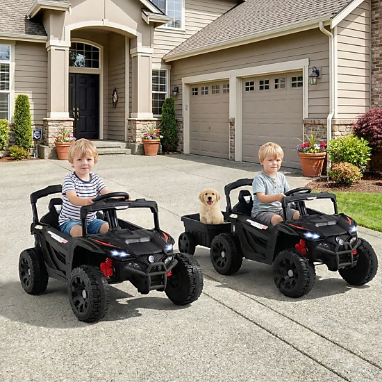 12V Toddler Tractor Ride On Farm Trailer Parent Remote 3-Speed Control Music Battery Level Display Ages 3+ Dark Gray