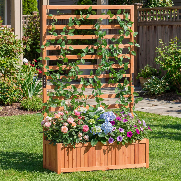 Hivvago Wooden Raised Garden Bed 59 Inch Tall Elevated Planter Box with Vertical Trellis